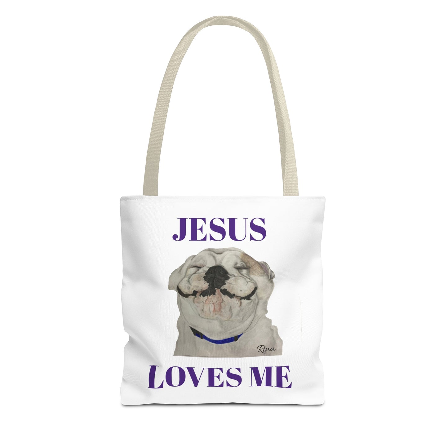 Jesus Loves Me Happy Bulldog Tote Bag, Beach Tote, Pool Tote, Book Bag