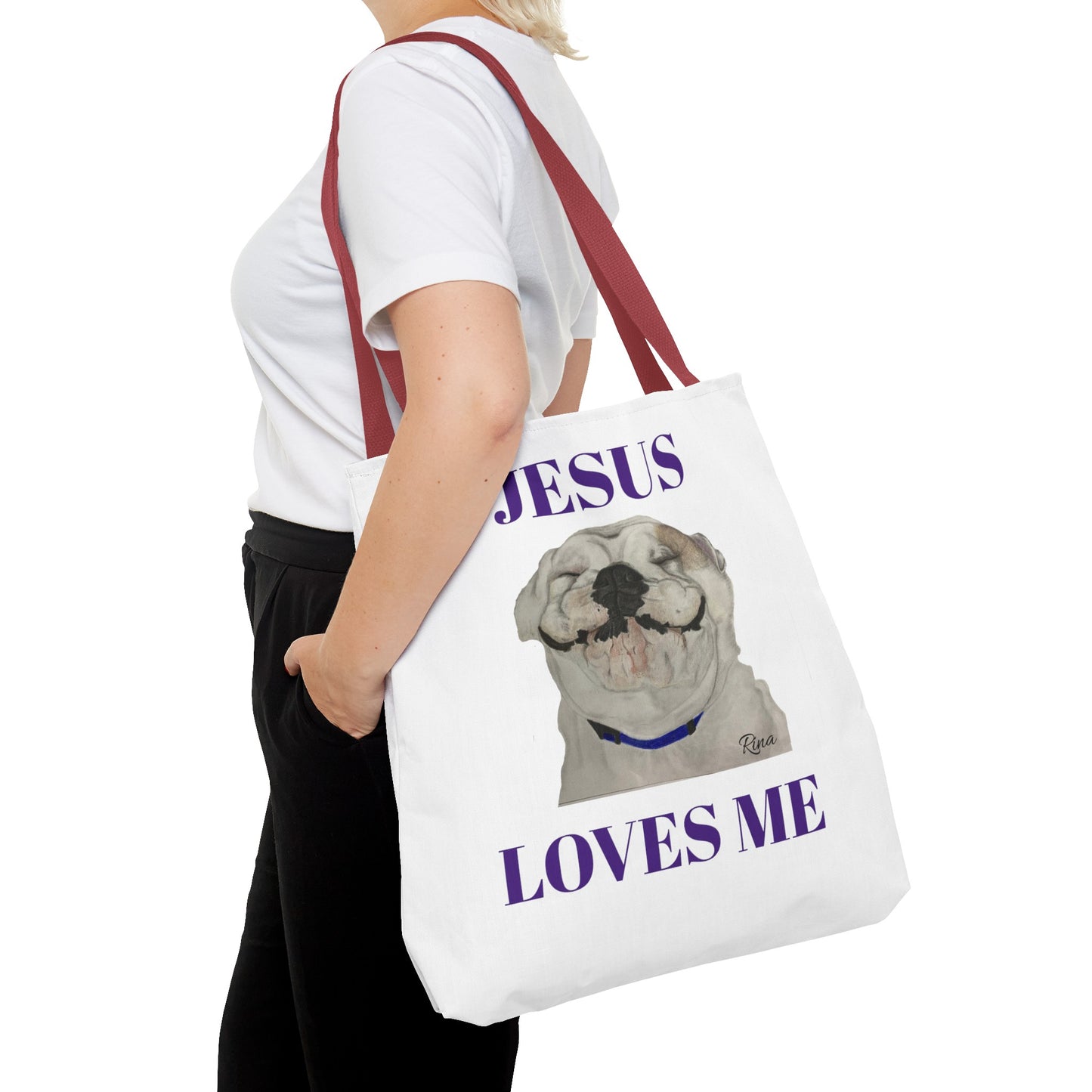 Jesus Loves Me Happy Bulldog Tote Bag, Beach Tote, Pool Tote, Book Bag