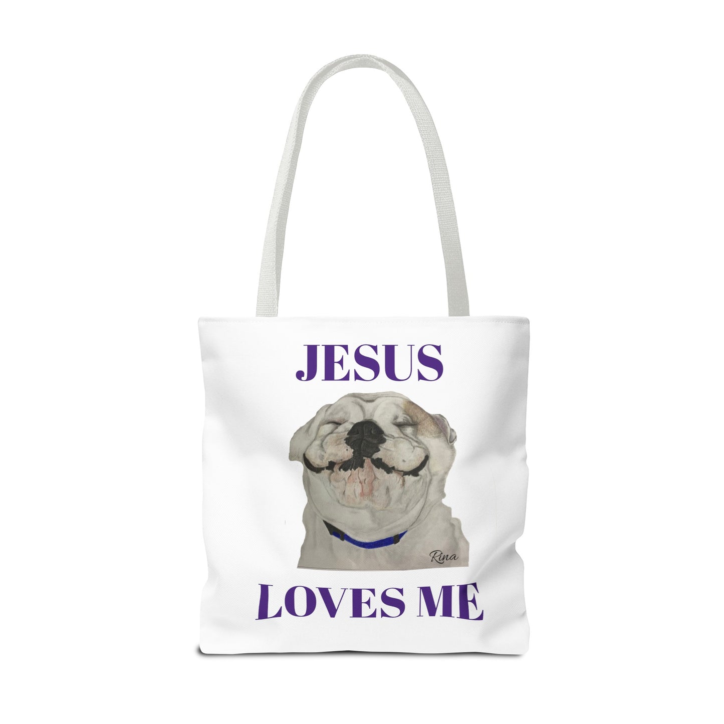 Jesus Loves Me Happy Bulldog Tote Bag, Beach Tote, Pool Tote, Book Bag