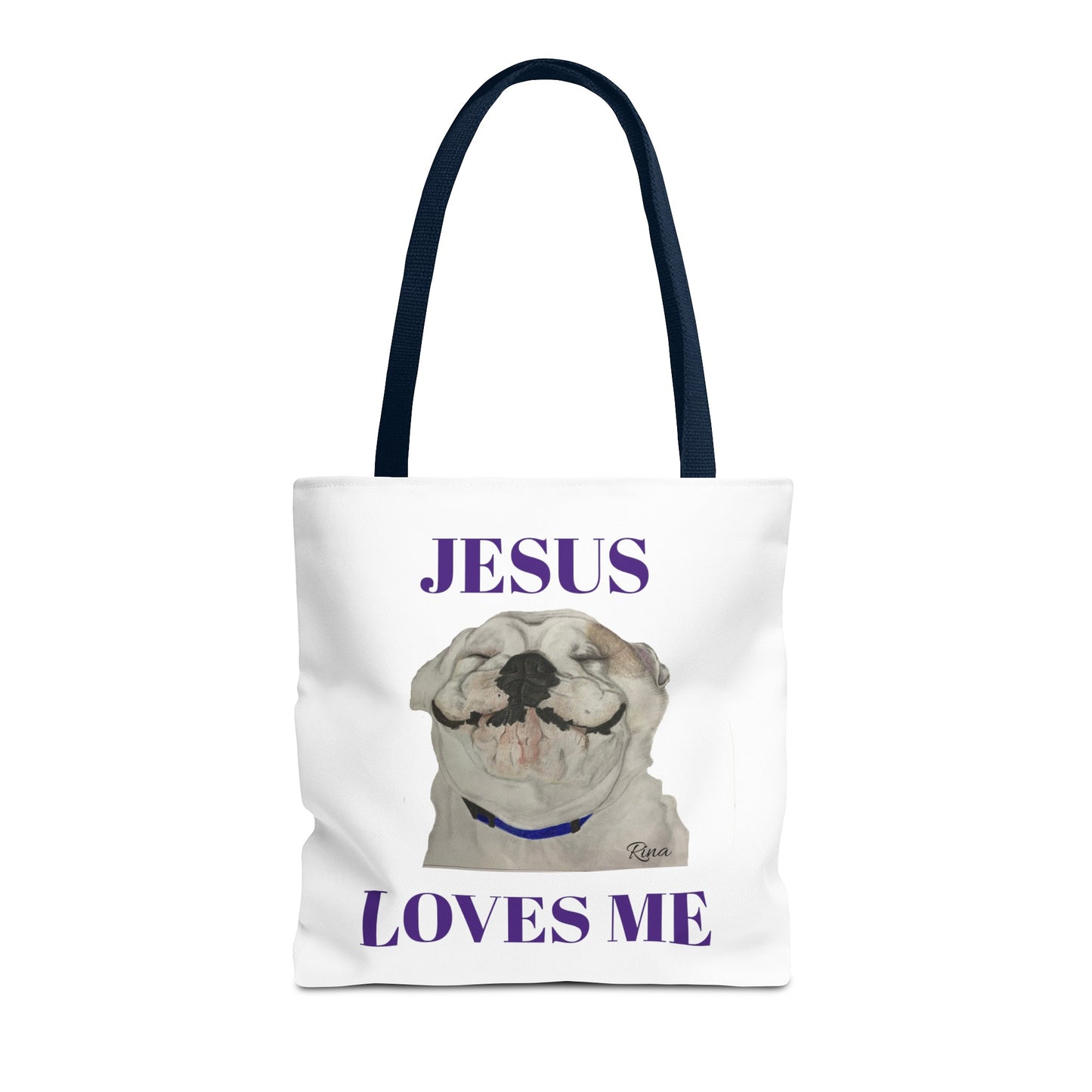 Jesus Loves Me Happy Bulldog Tote Bag, Beach Tote, Pool Tote, Book Bag