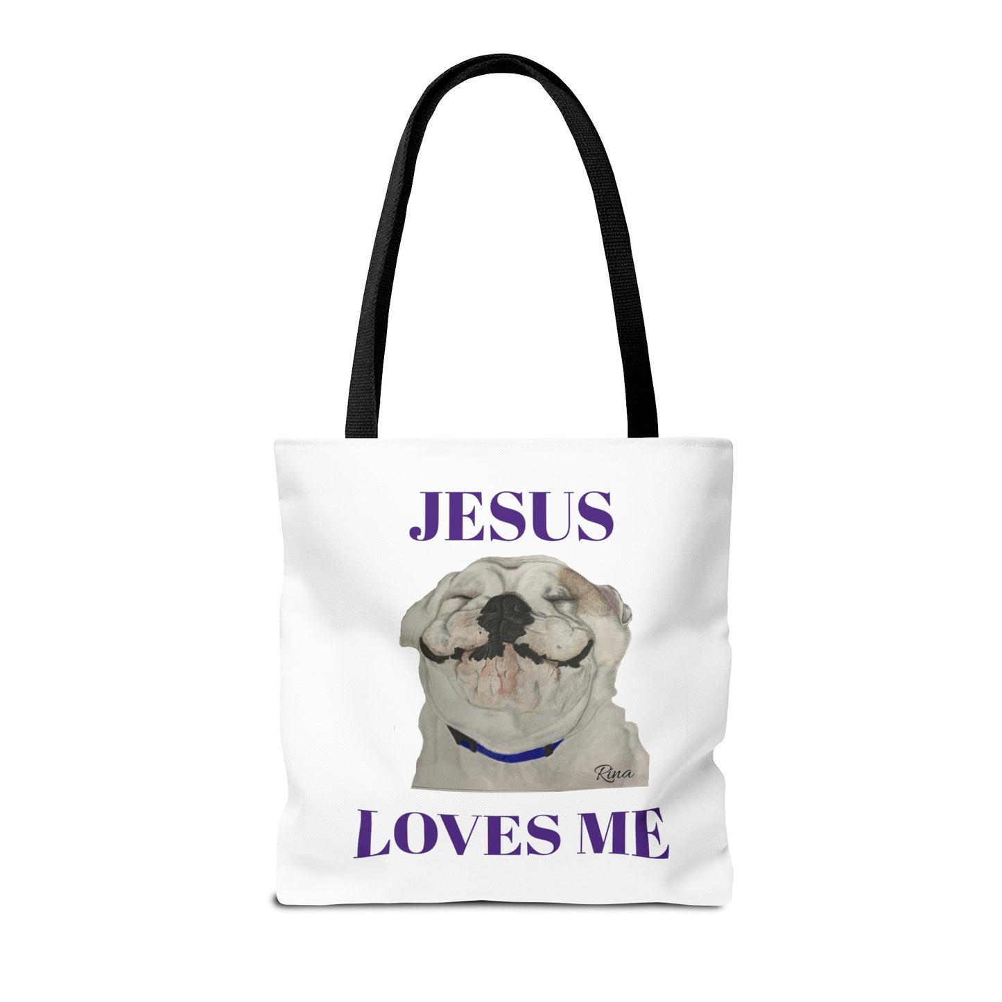 Jesus Loves Me Happy Bulldog Tote Bag, Beach Tote, Pool Tote, Book Bag
