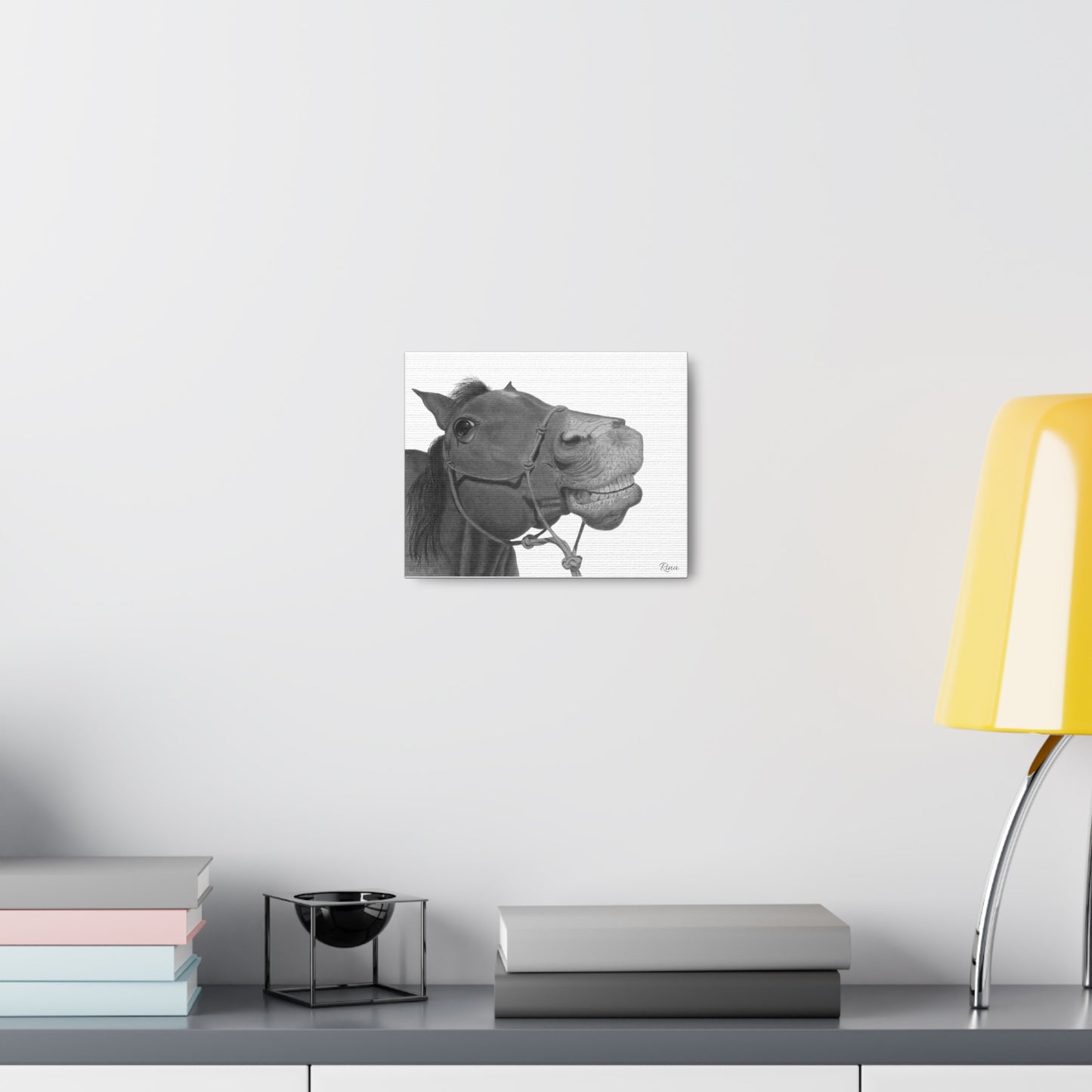 Smiling Horse Stretched Canvas Print, Happy Horse Print, Funny Horse Print