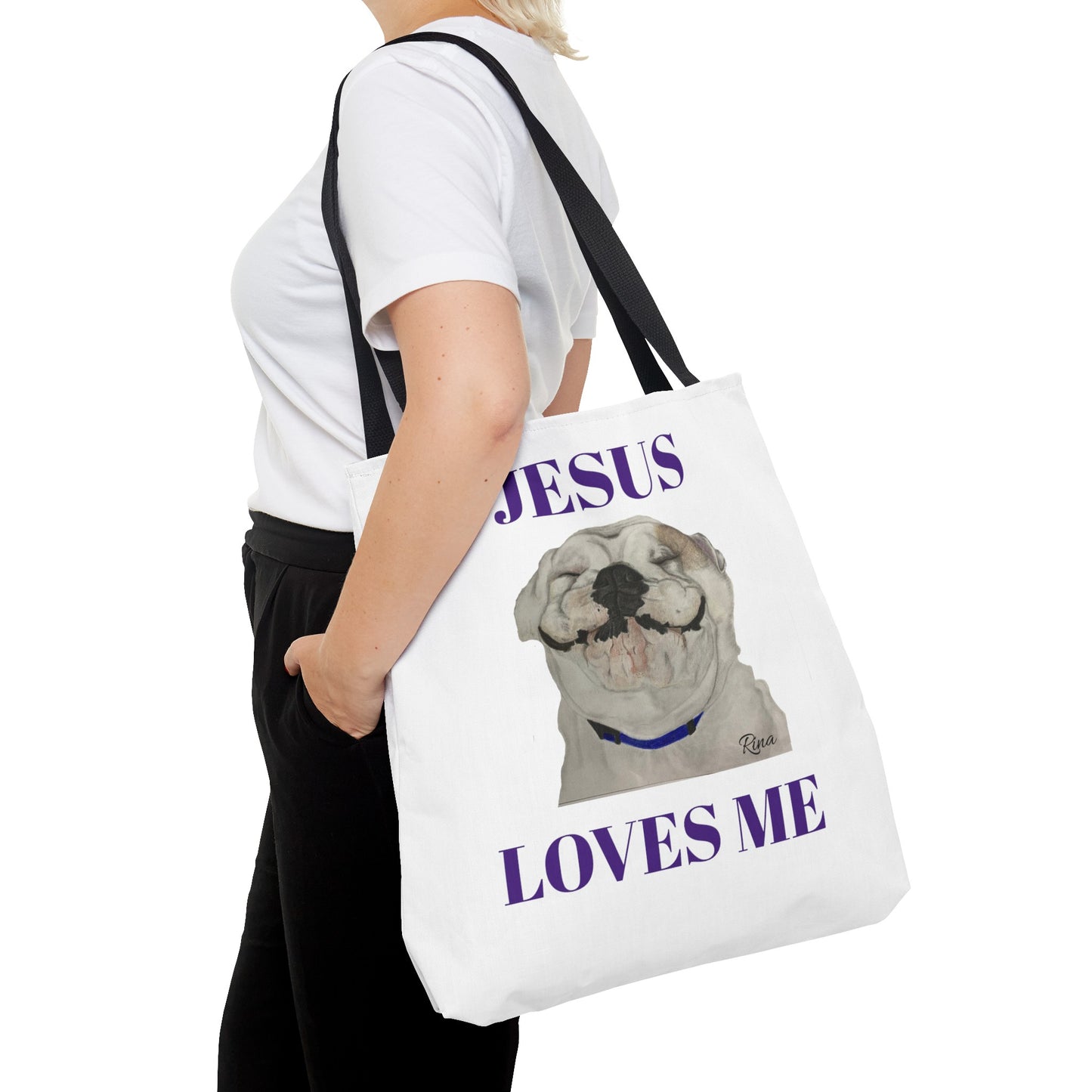 Jesus Loves Me Happy Bulldog Tote Bag, Beach Tote, Pool Tote, Book Bag