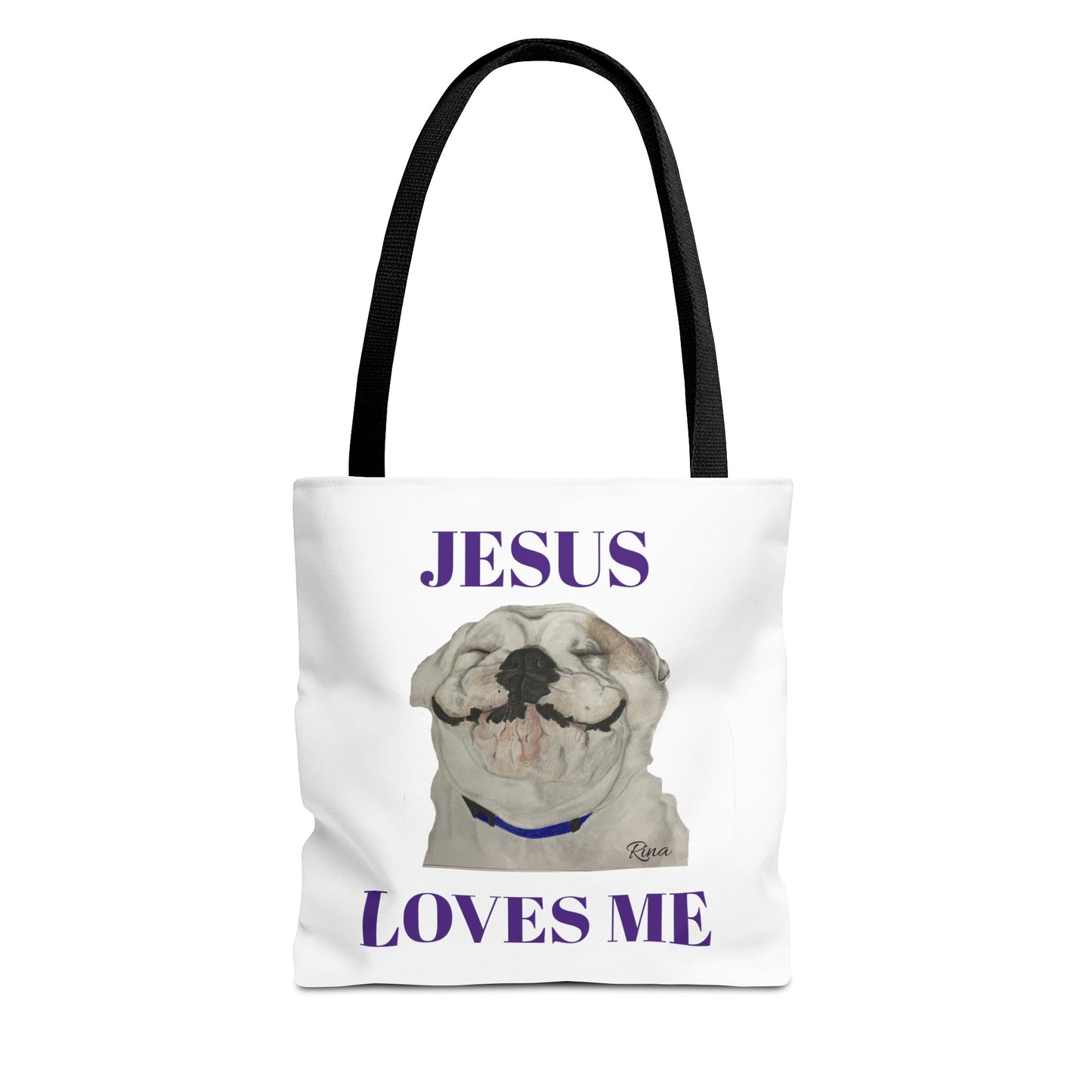 Jesus Loves Me Happy Bulldog Tote Bag, Beach Tote, Pool Tote, Book Bag