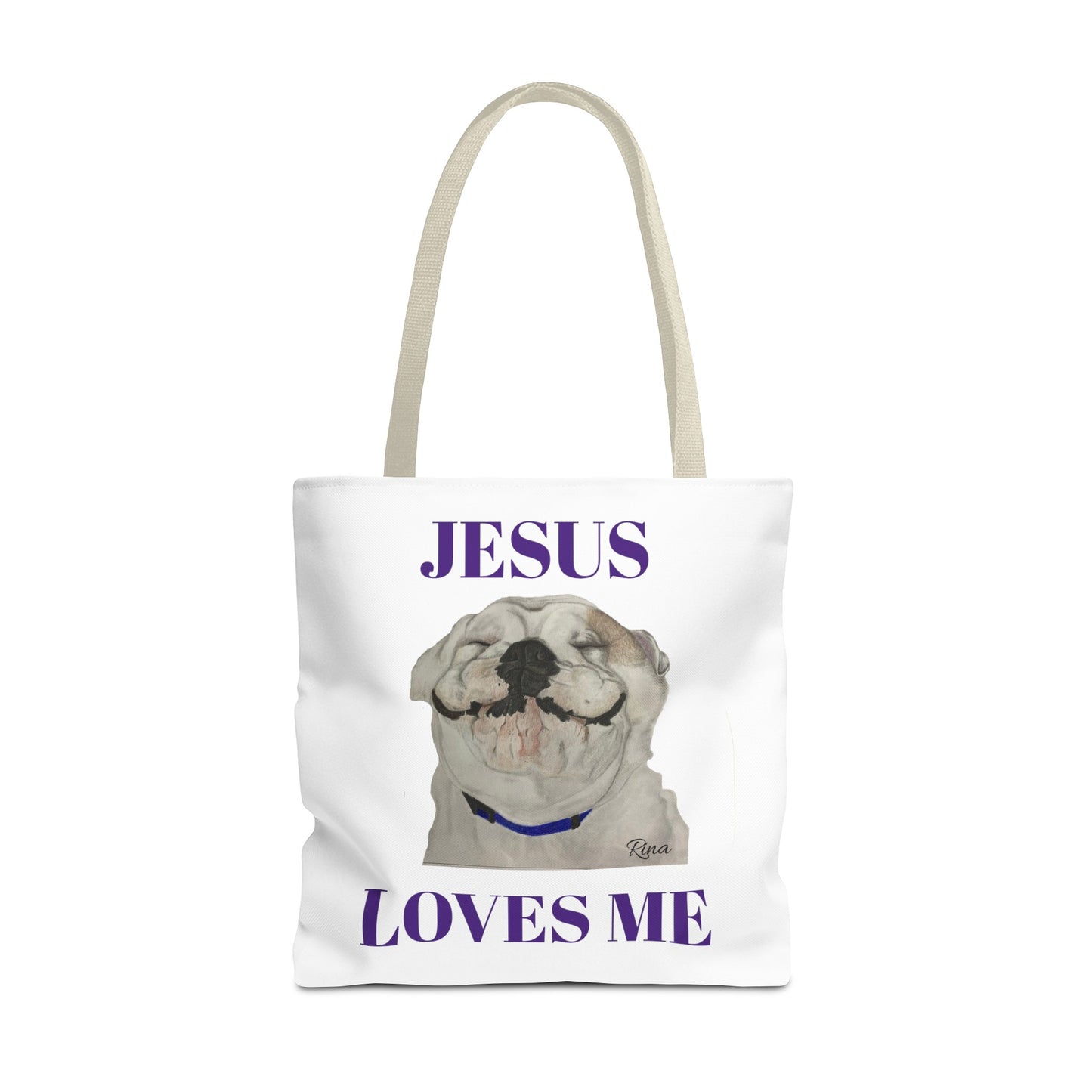 Jesus Loves Me Happy Bulldog Tote Bag, Beach Tote, Pool Tote, Book Bag