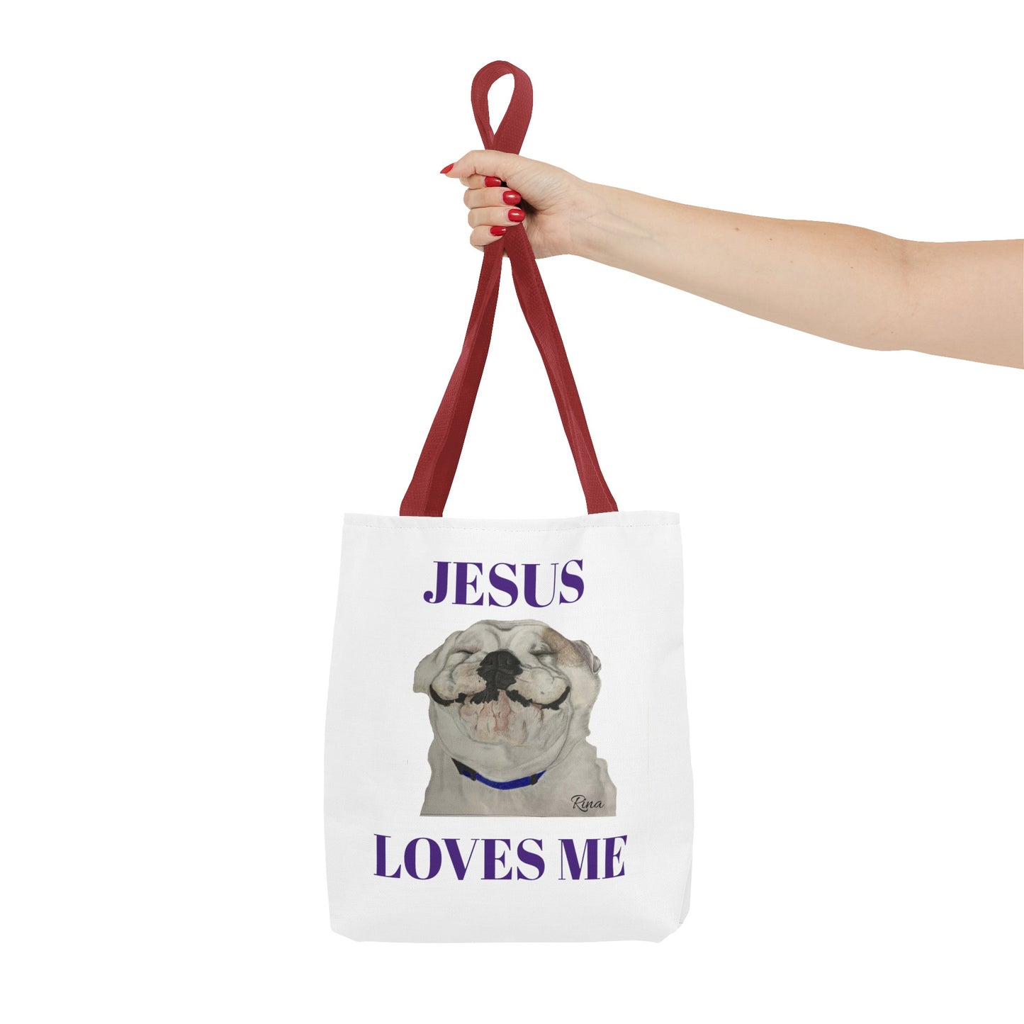 Jesus Loves Me Happy Bulldog Tote Bag, Beach Tote, Pool Tote, Book Bag