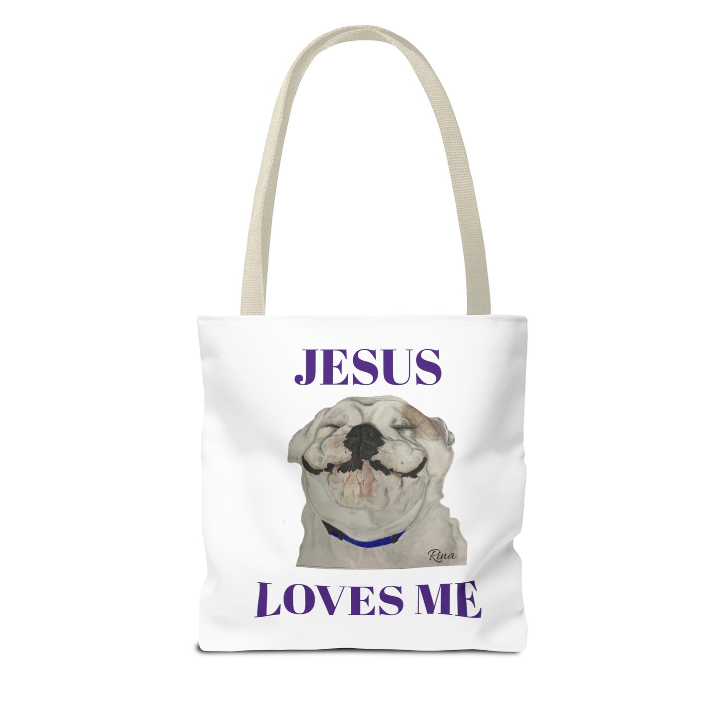 Jesus Loves Me Happy Bulldog Tote Bag, Beach Tote, Pool Tote, Book Bag