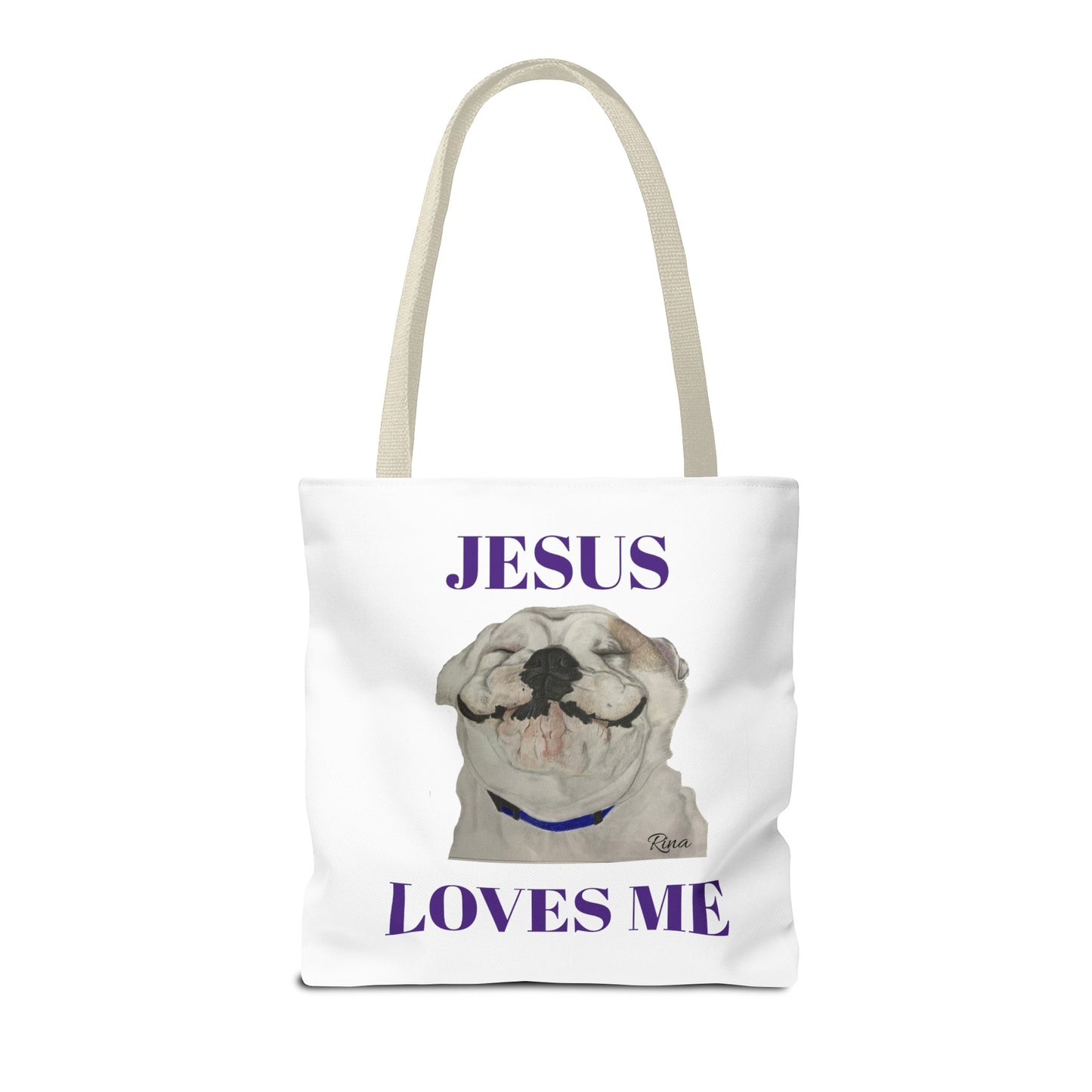 Jesus Loves Me Happy Bulldog Tote Bag, Beach Tote, Pool Tote, Book Bag