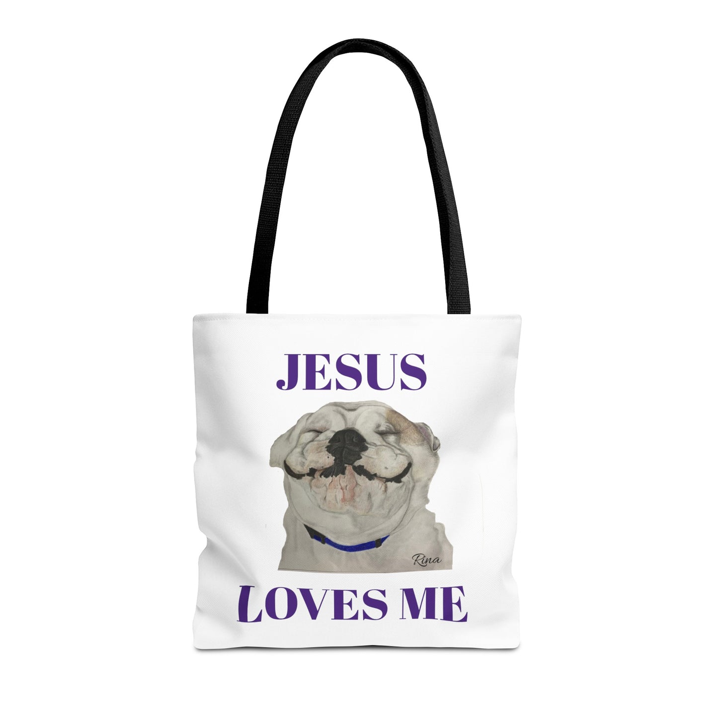Jesus Loves Me Happy Bulldog Tote Bag, Beach Tote, Pool Tote, Book Bag