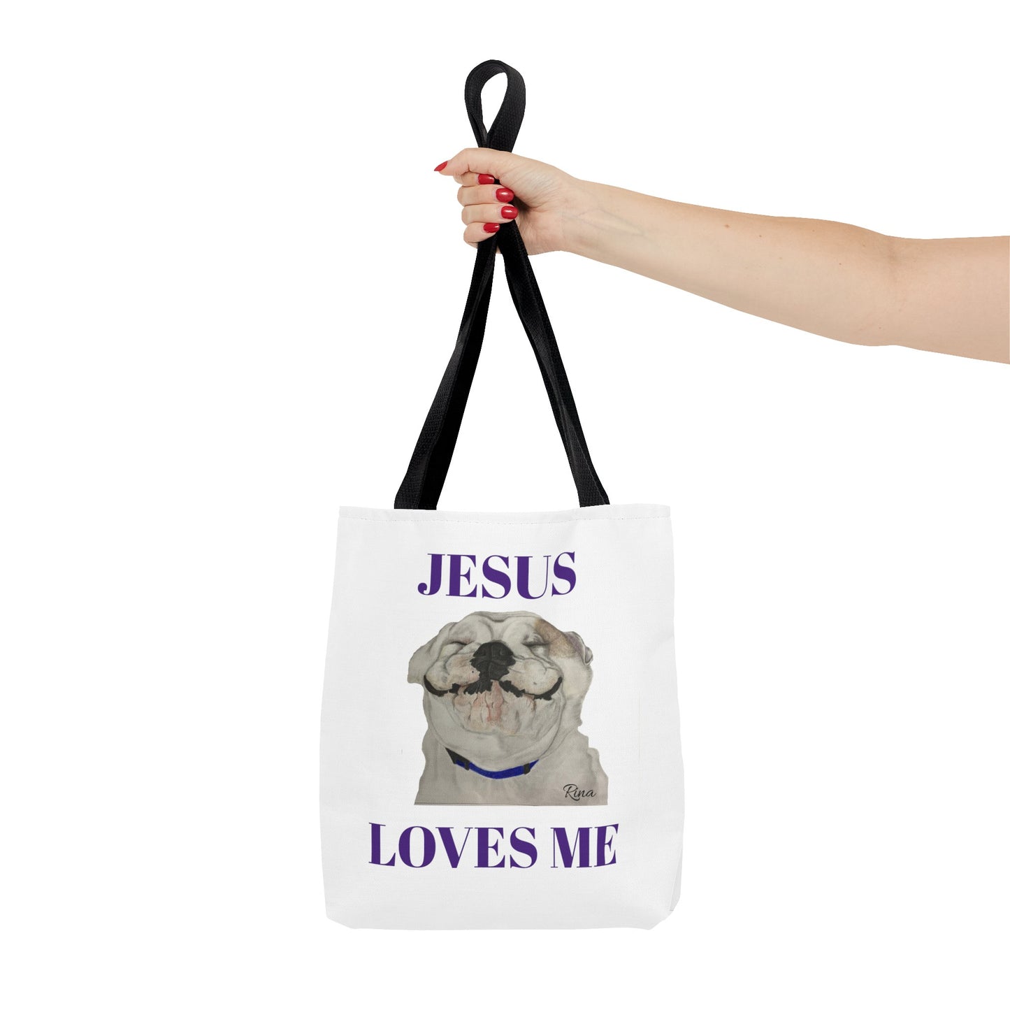 Jesus Loves Me Happy Bulldog Tote Bag, Beach Tote, Pool Tote, Book Bag