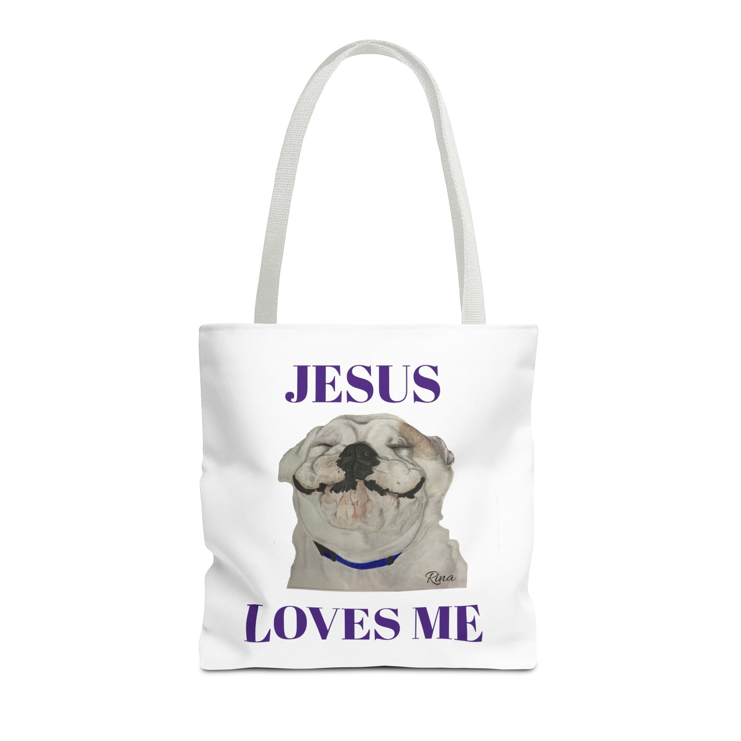 Jesus Loves Me Happy Bulldog Tote Bag, Beach Tote, Pool Tote, Book Bag