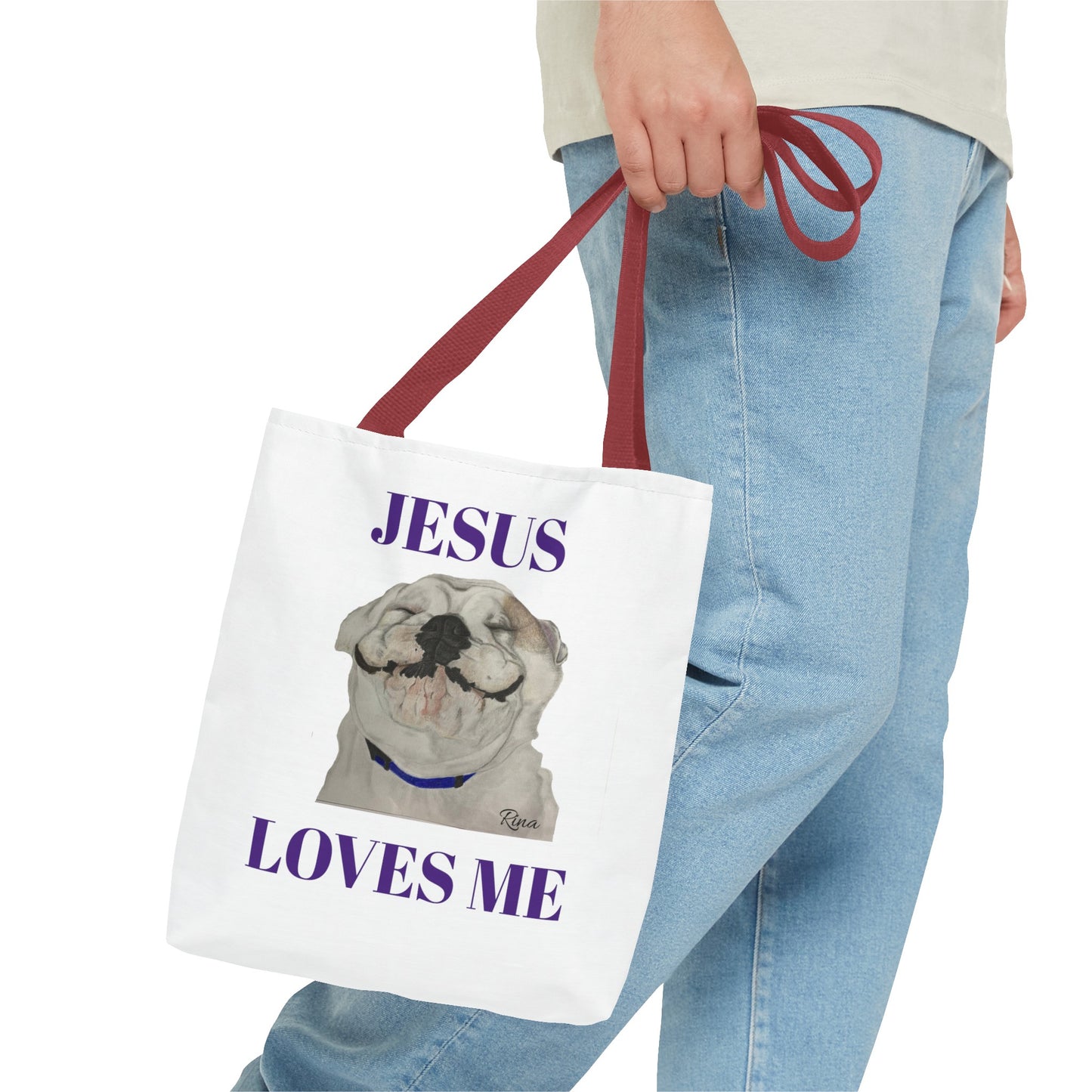 Jesus Loves Me Happy Bulldog Tote Bag, Beach Tote, Pool Tote, Book Bag
