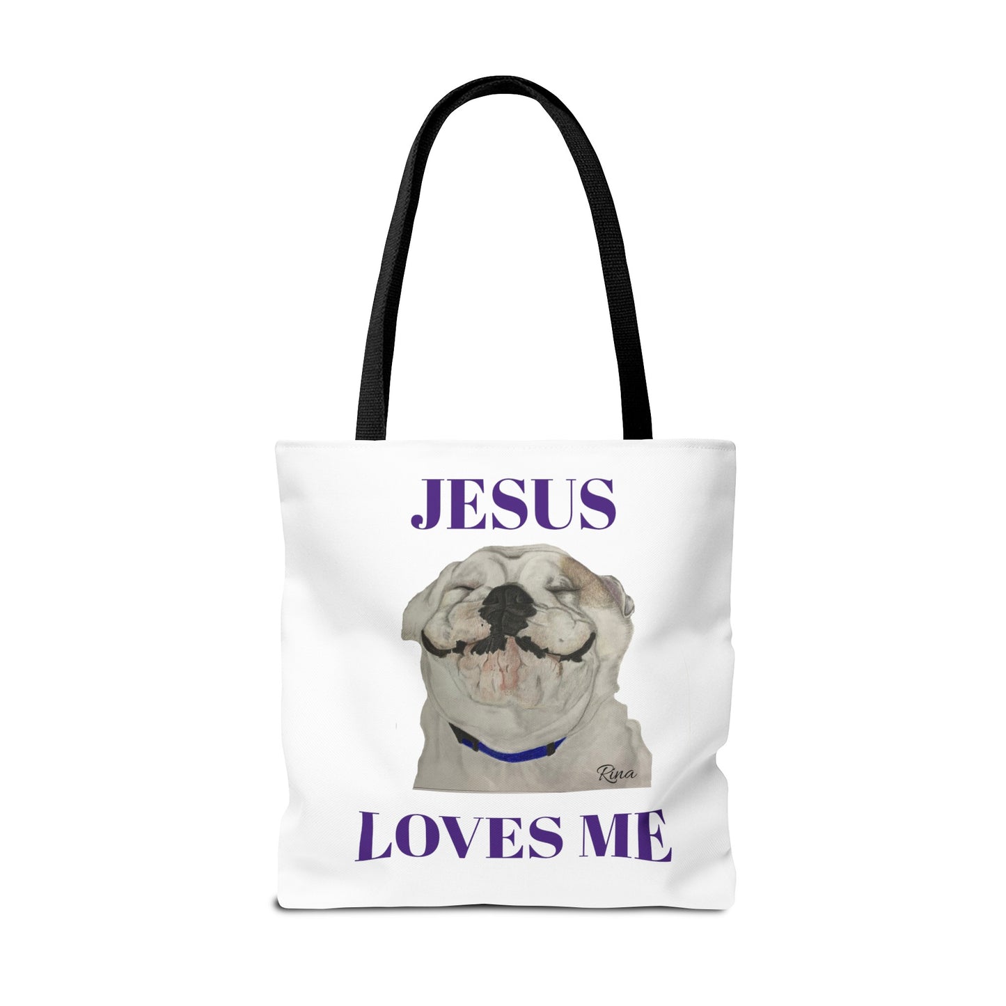 Jesus Loves Me Happy Bulldog Tote Bag, Beach Tote, Pool Tote, Book Bag