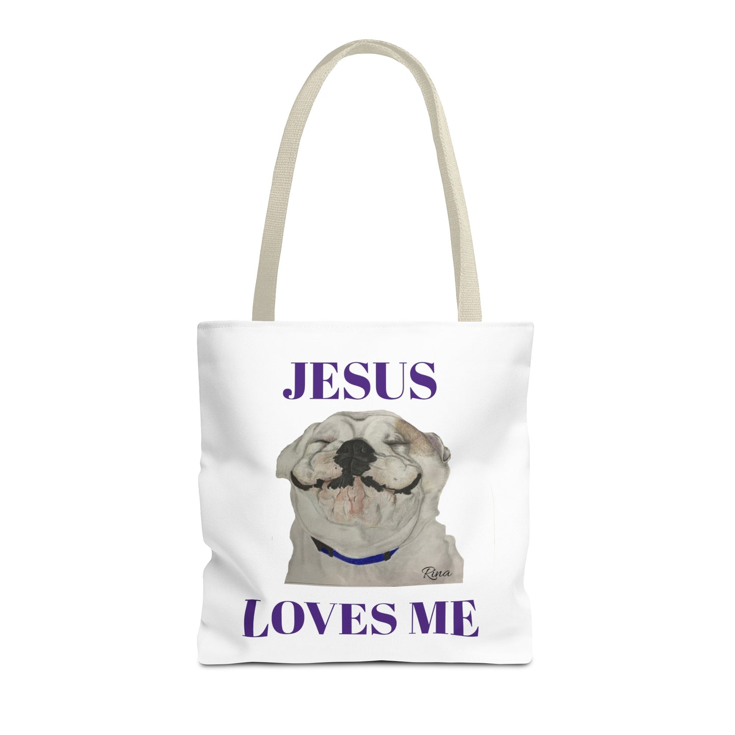 Jesus Loves Me Happy Bulldog Tote Bag, Beach Tote, Pool Tote, Book Bag