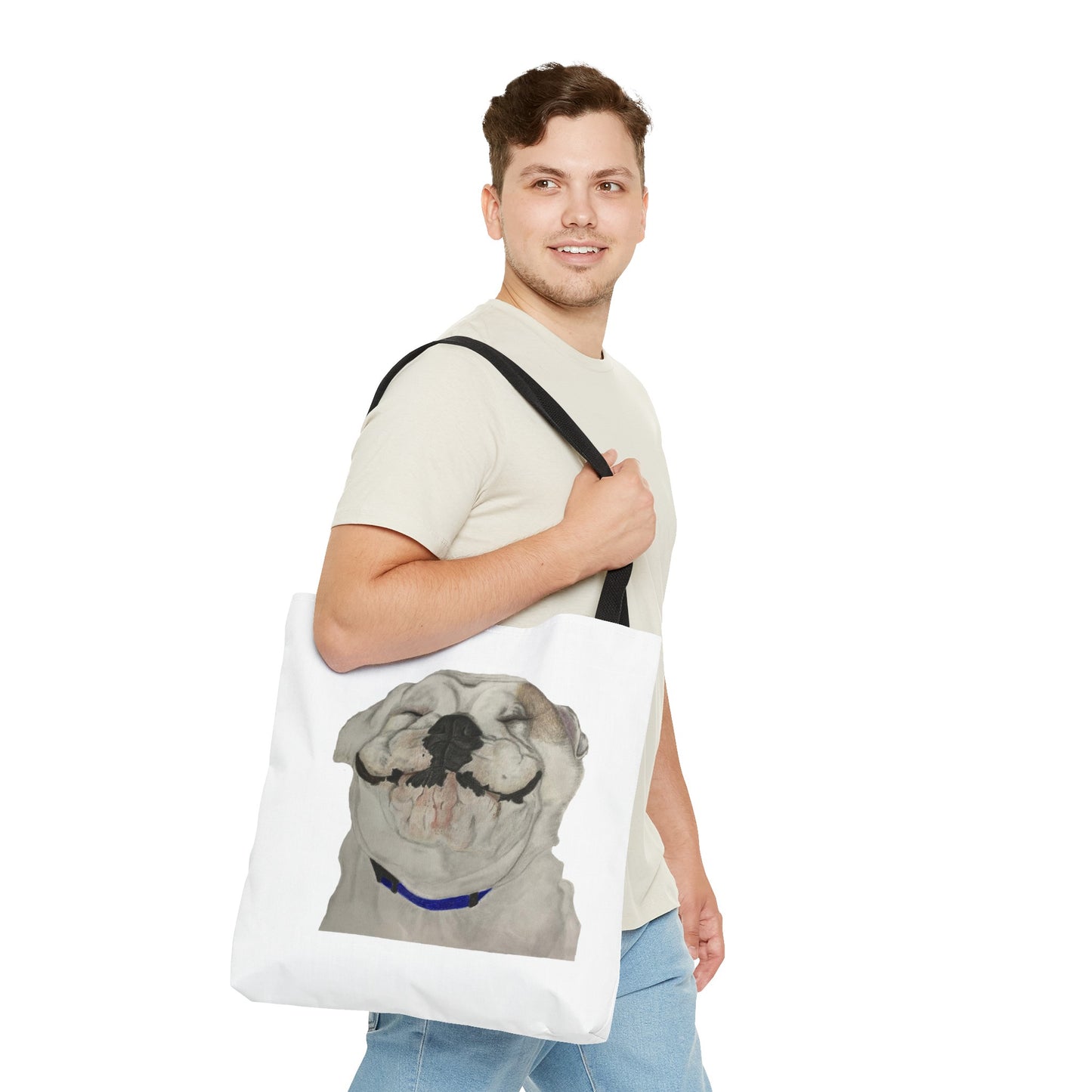 Happy Bulldog Tote Bag, Beach Bag, Pool Bag, Book Bag