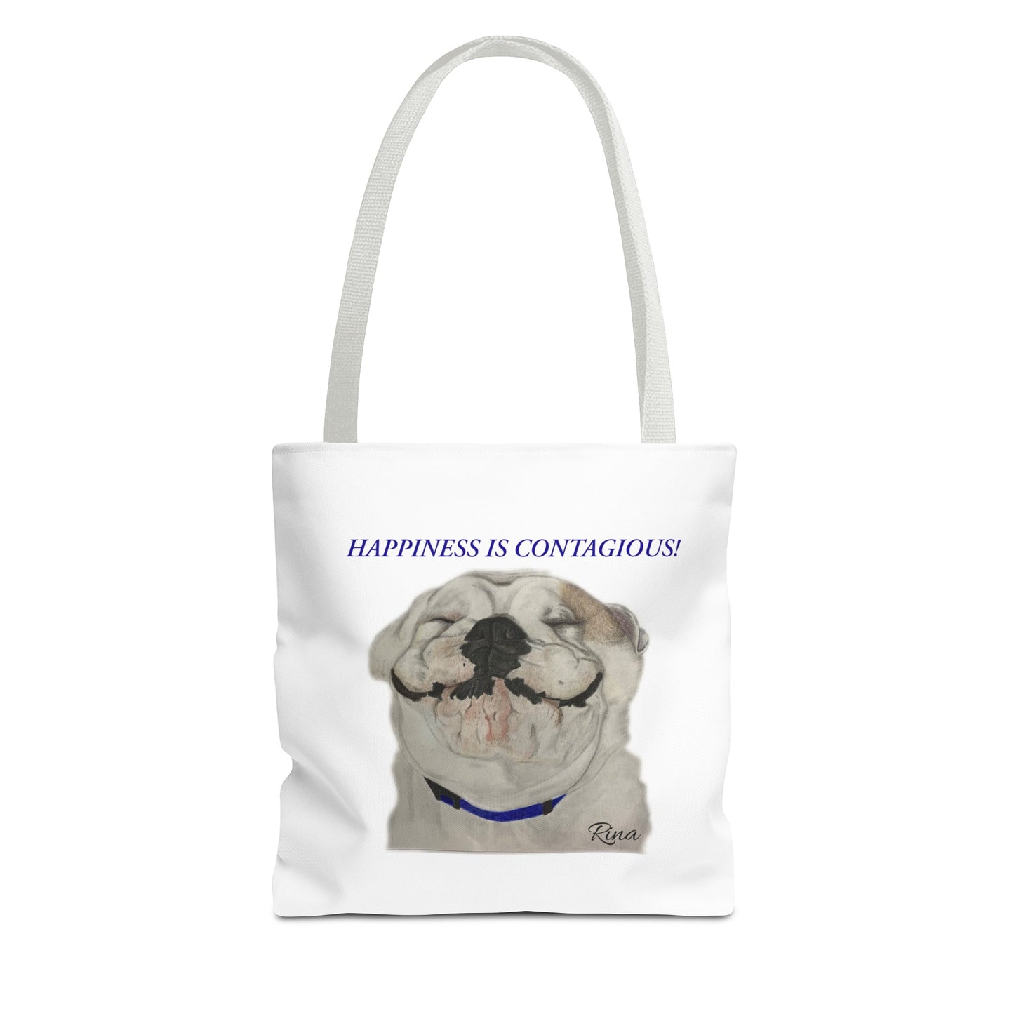 Happiness Is Contagious Happy BulldogTote Bag, Beach Bag, Pool Bag, Book Bag