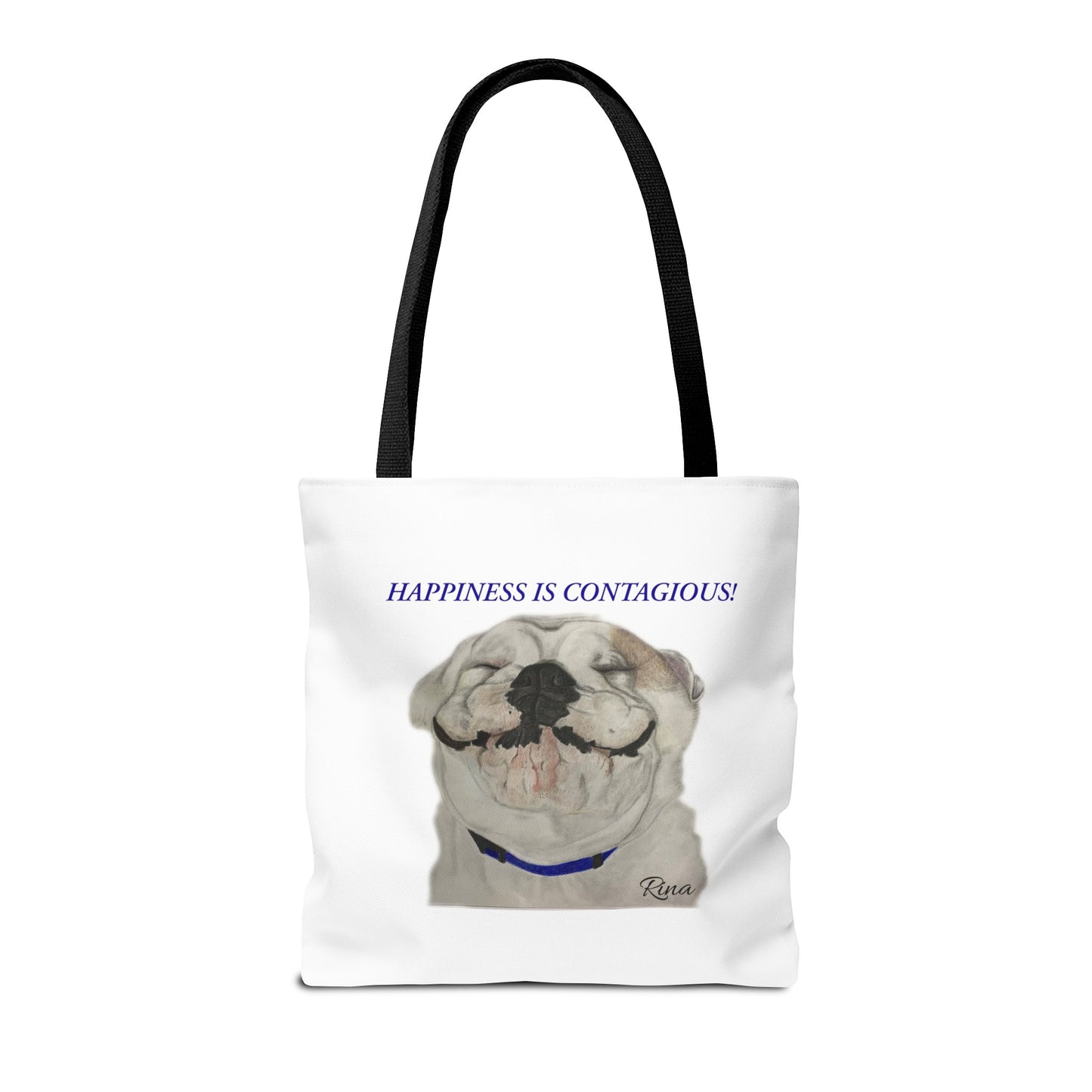 Happiness Is Contagious Happy BulldogTote Bag, Beach Bag, Pool Bag, Book Bag