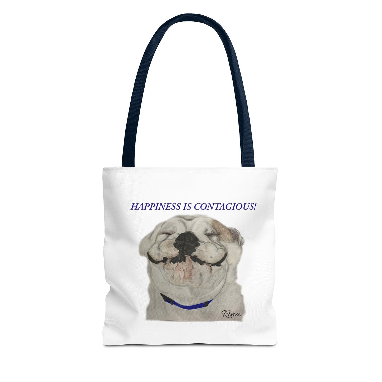 Happiness Is Contagious Happy BulldogTote Bag, Beach Bag, Pool Bag, Book Bag