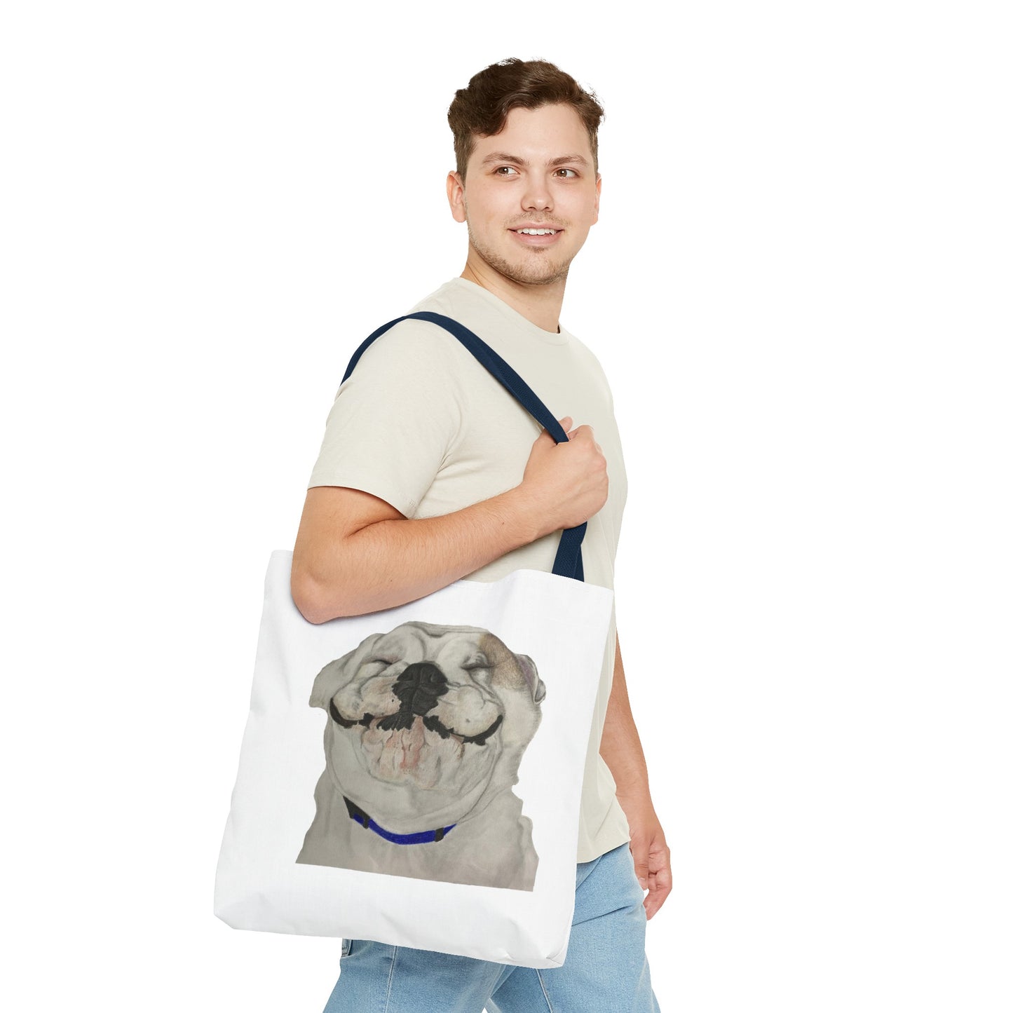 Happy Bulldog Tote Bag, Beach Bag, Pool Bag, Book Bag