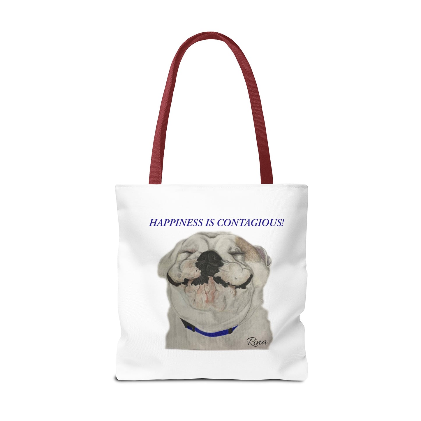 Happiness Is Contagious Happy BulldogTote Bag, Beach Bag, Pool Bag, Book Bag