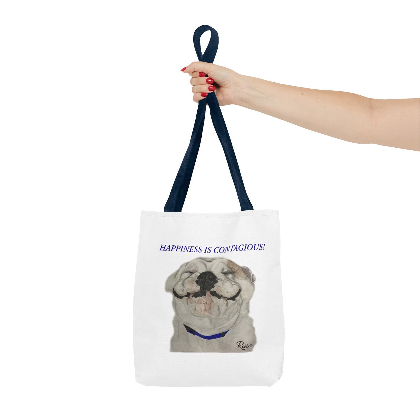 Happiness Is Contagious Happy BulldogTote Bag, Beach Bag, Pool Bag, Book Bag