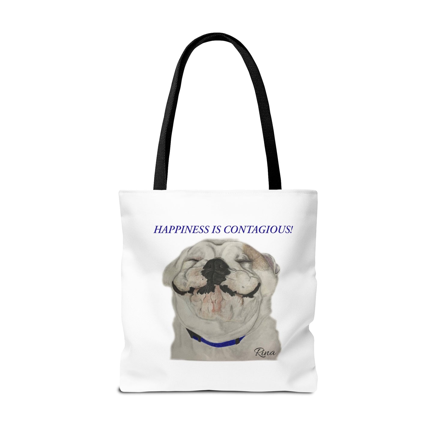 Happiness Is Contagious Happy BulldogTote Bag, Beach Bag, Pool Bag, Book Bag