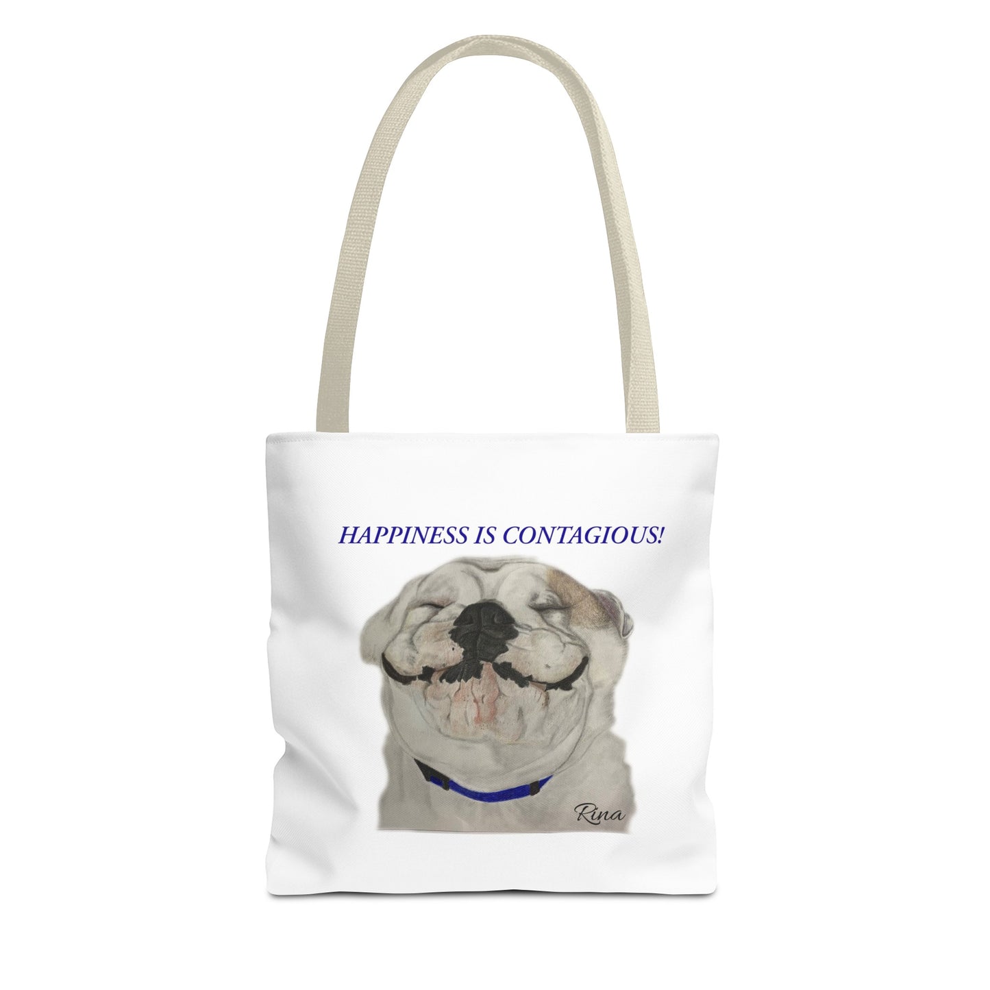 Happiness Is Contagious Happy BulldogTote Bag, Beach Bag, Pool Bag, Book Bag