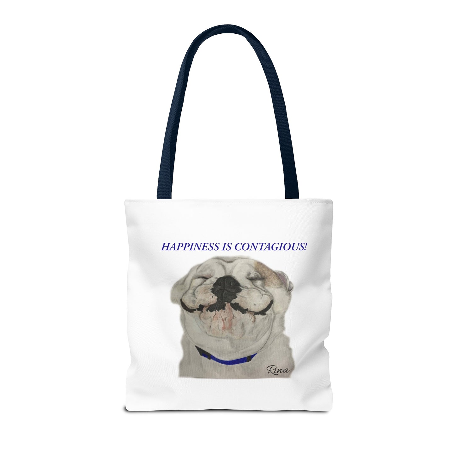 Happiness Is Contagious Happy BulldogTote Bag, Beach Bag, Pool Bag, Book Bag