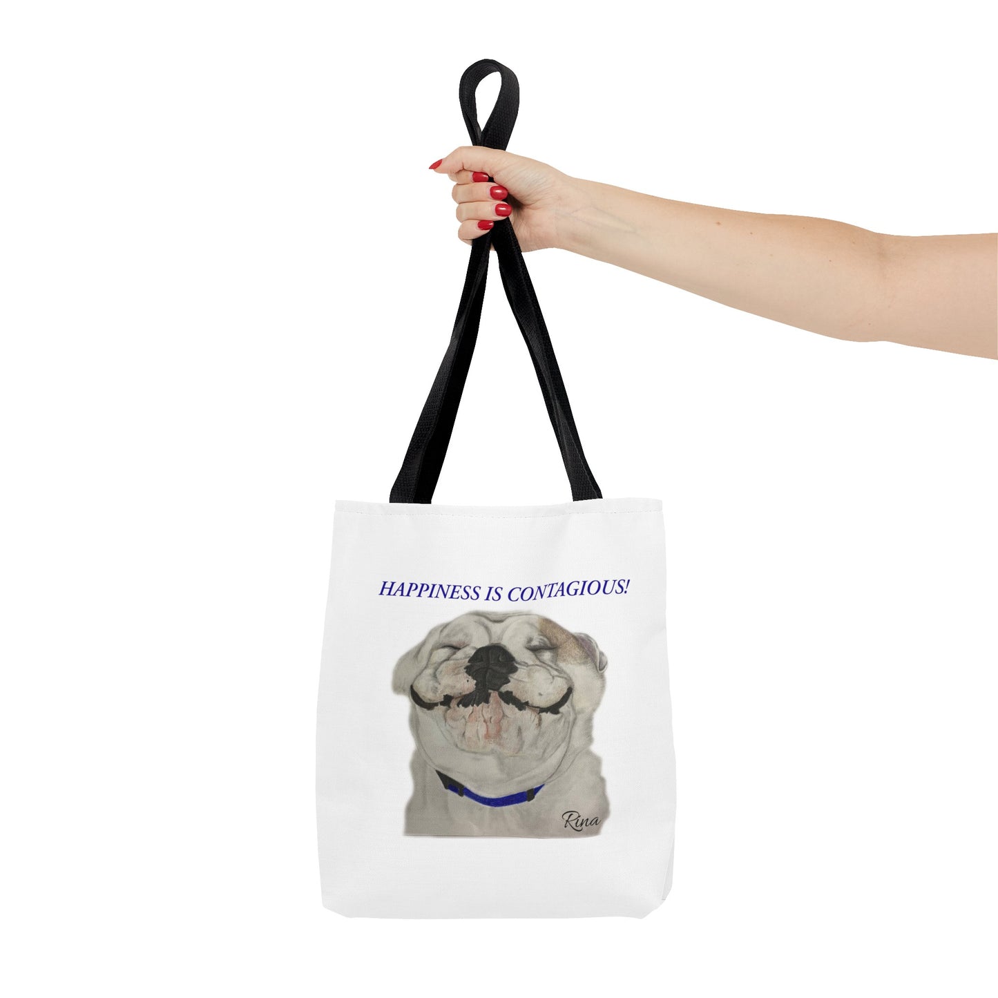 Happiness Is Contagious Happy BulldogTote Bag, Beach Bag, Pool Bag, Book Bag