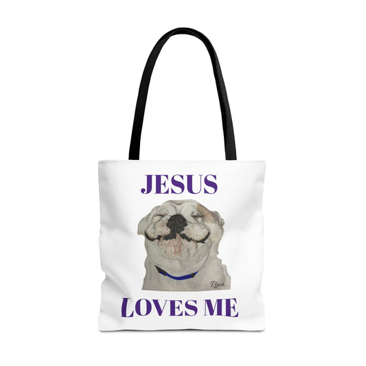 Jesus Loves Me Happy Bulldog Tote Bag, Beach Tote, Pool Tote, Book Bag