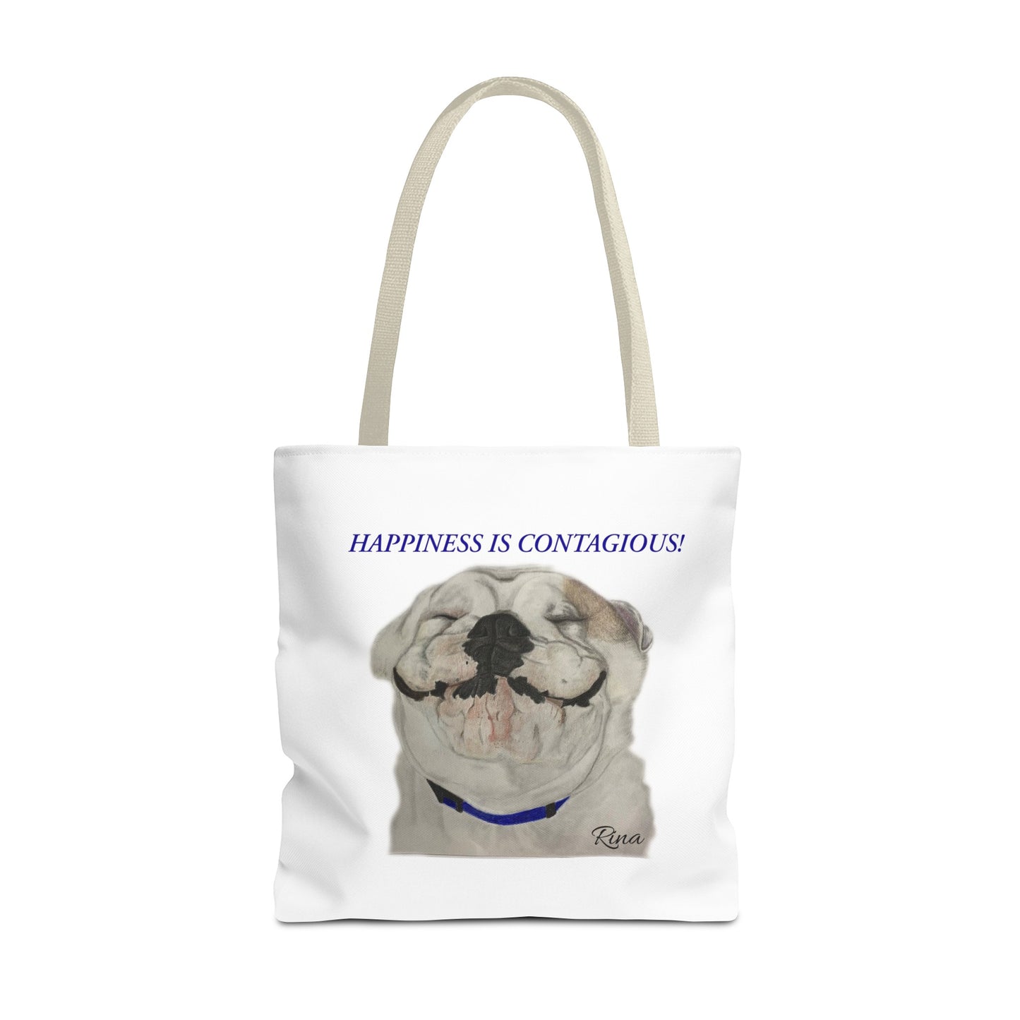 Happiness Is Contagious Happy BulldogTote Bag, Beach Bag, Pool Bag, Book Bag