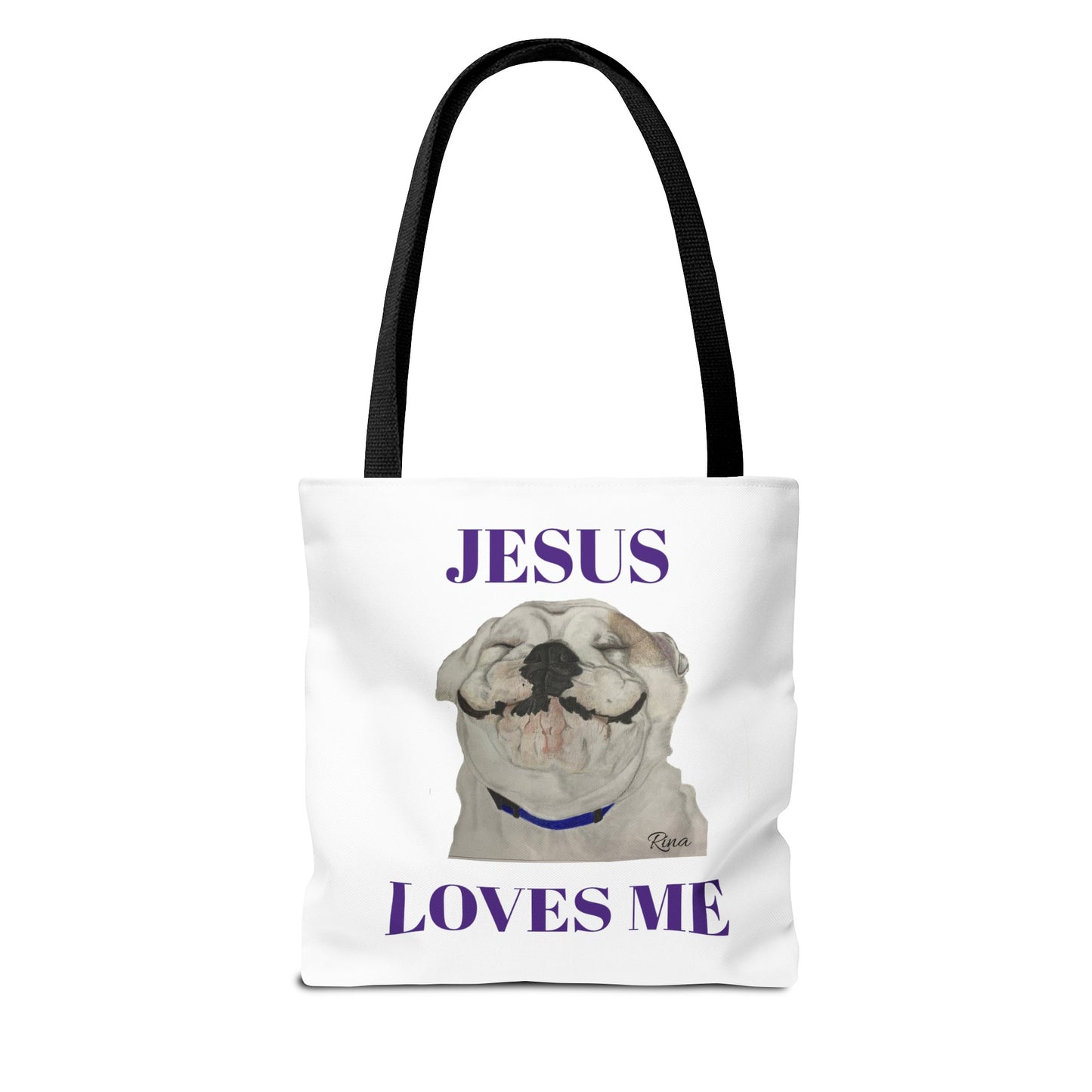 Jesus Loves Me Happy Bulldog Tote Bag, Beach Tote, Pool Tote, Book Bag