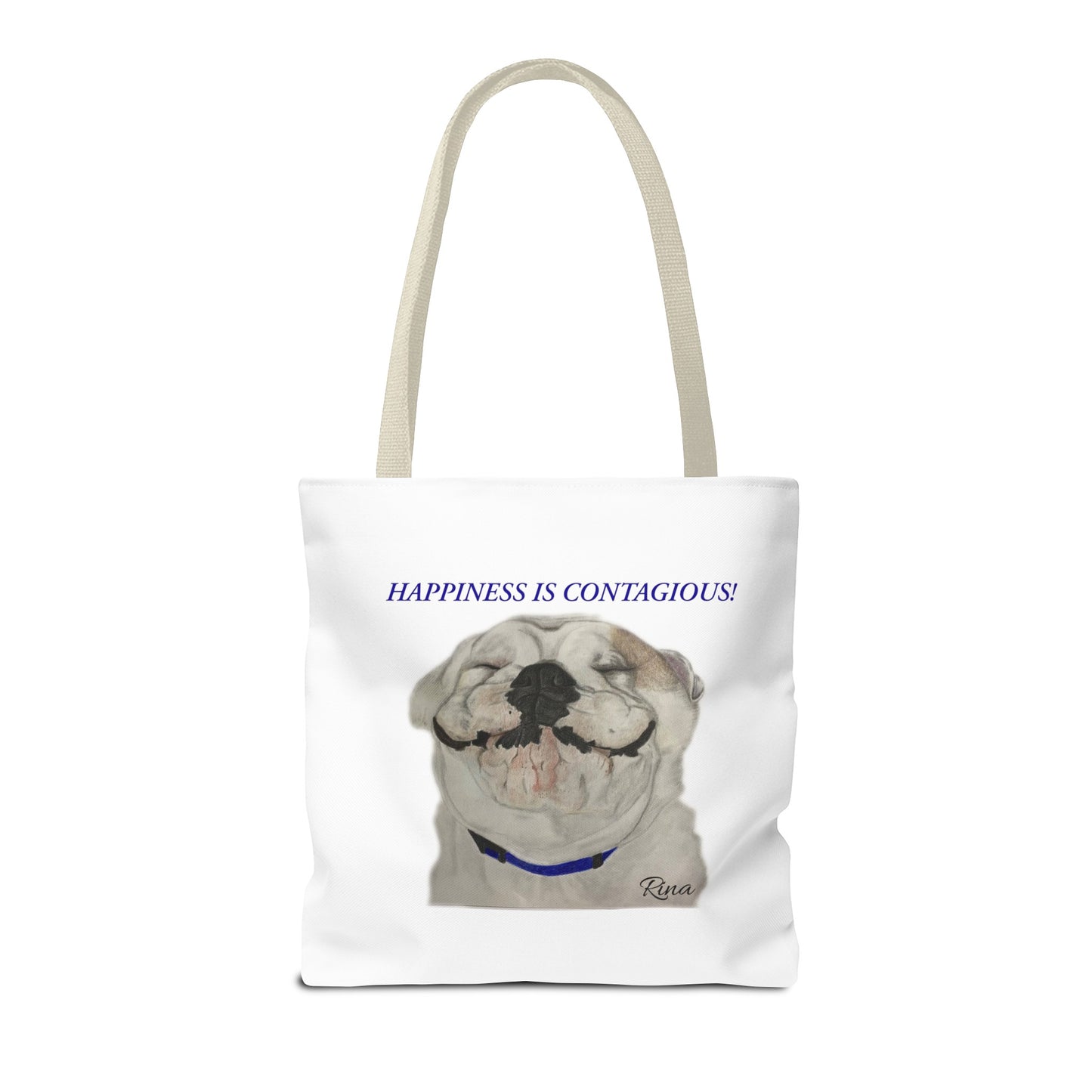 Happiness Is Contagious Happy BulldogTote Bag, Beach Bag, Pool Bag, Book Bag