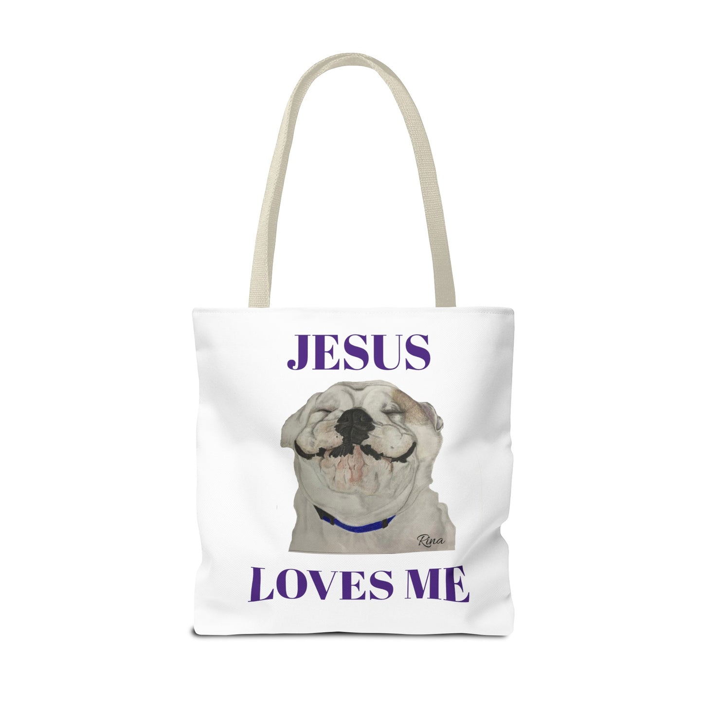 Jesus Loves Me Happy Bulldog Tote Bag, Beach Tote, Pool Tote, Book Bag