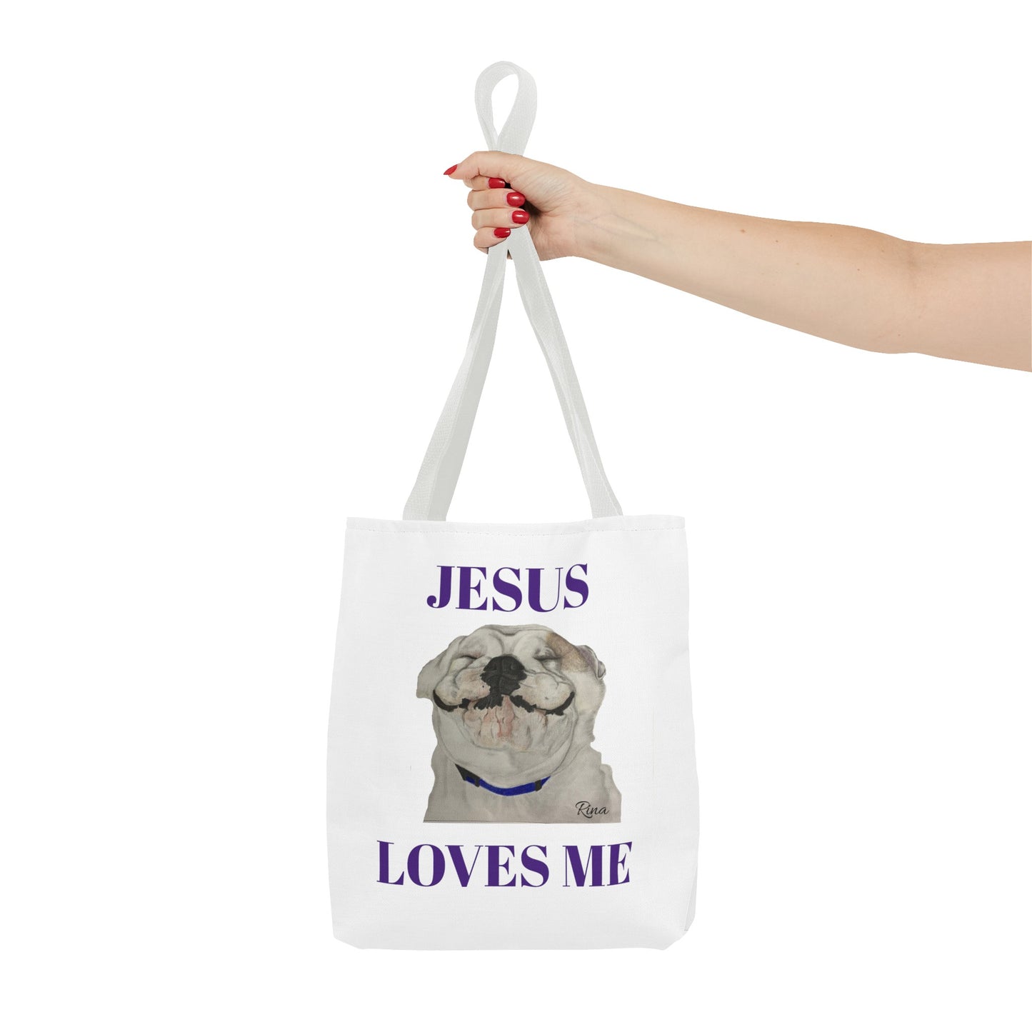 Jesus Loves Me Happy Bulldog Tote Bag, Beach Tote, Pool Tote, Book Bag