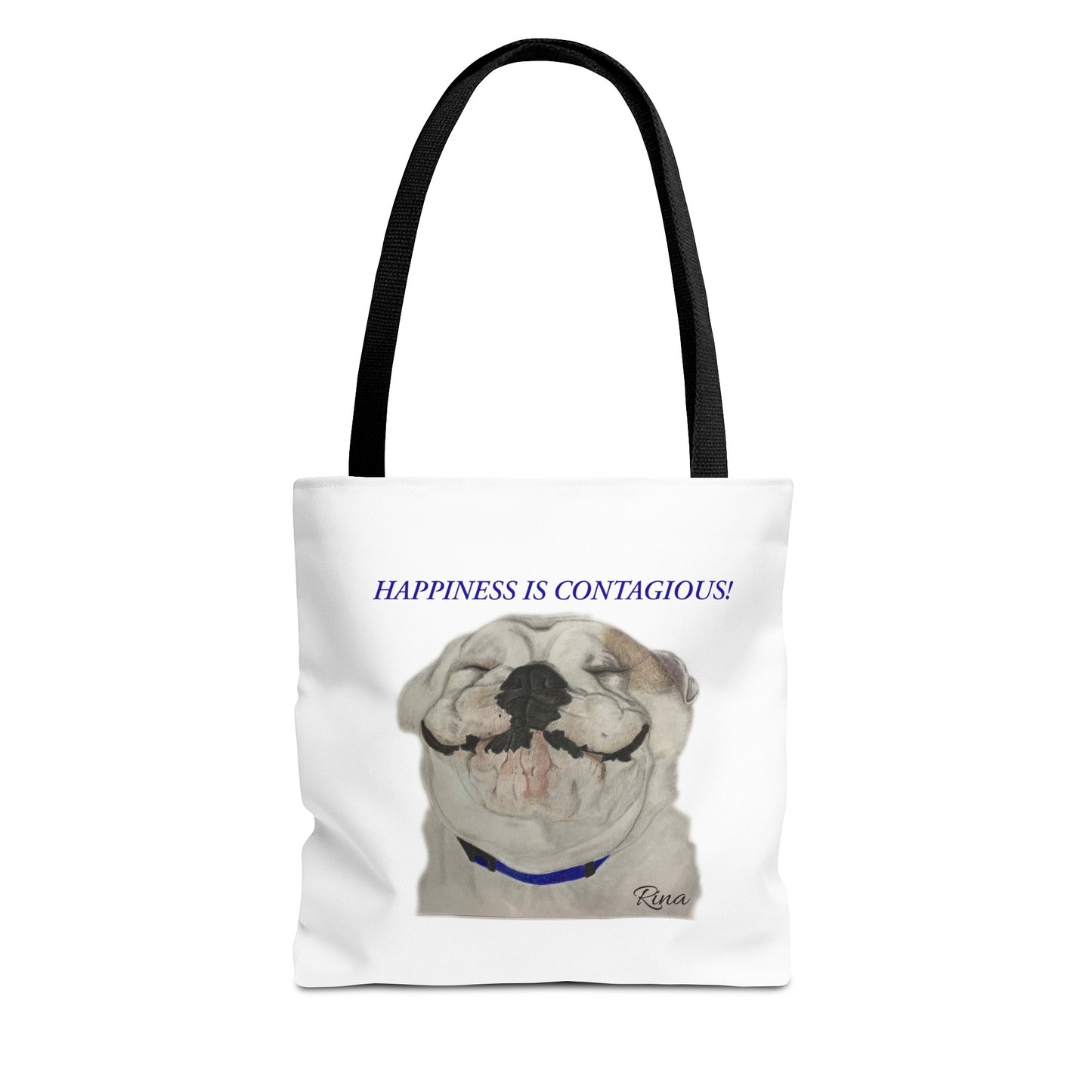 Happiness Is Contagious Happy BulldogTote Bag, Beach Bag, Pool Bag, Book Bag