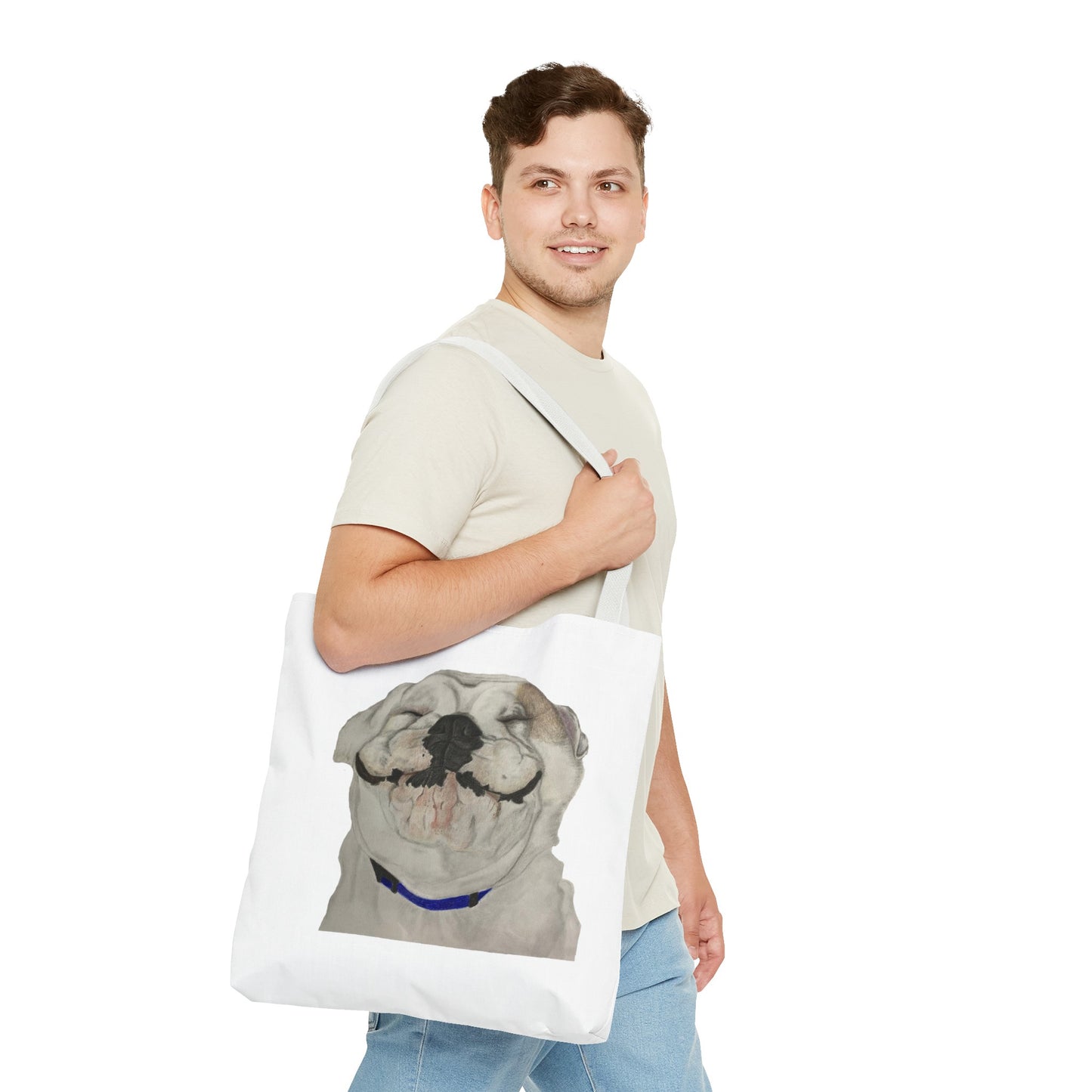 Happy Bulldog Tote Bag, Beach Bag, Pool Bag, Book Bag