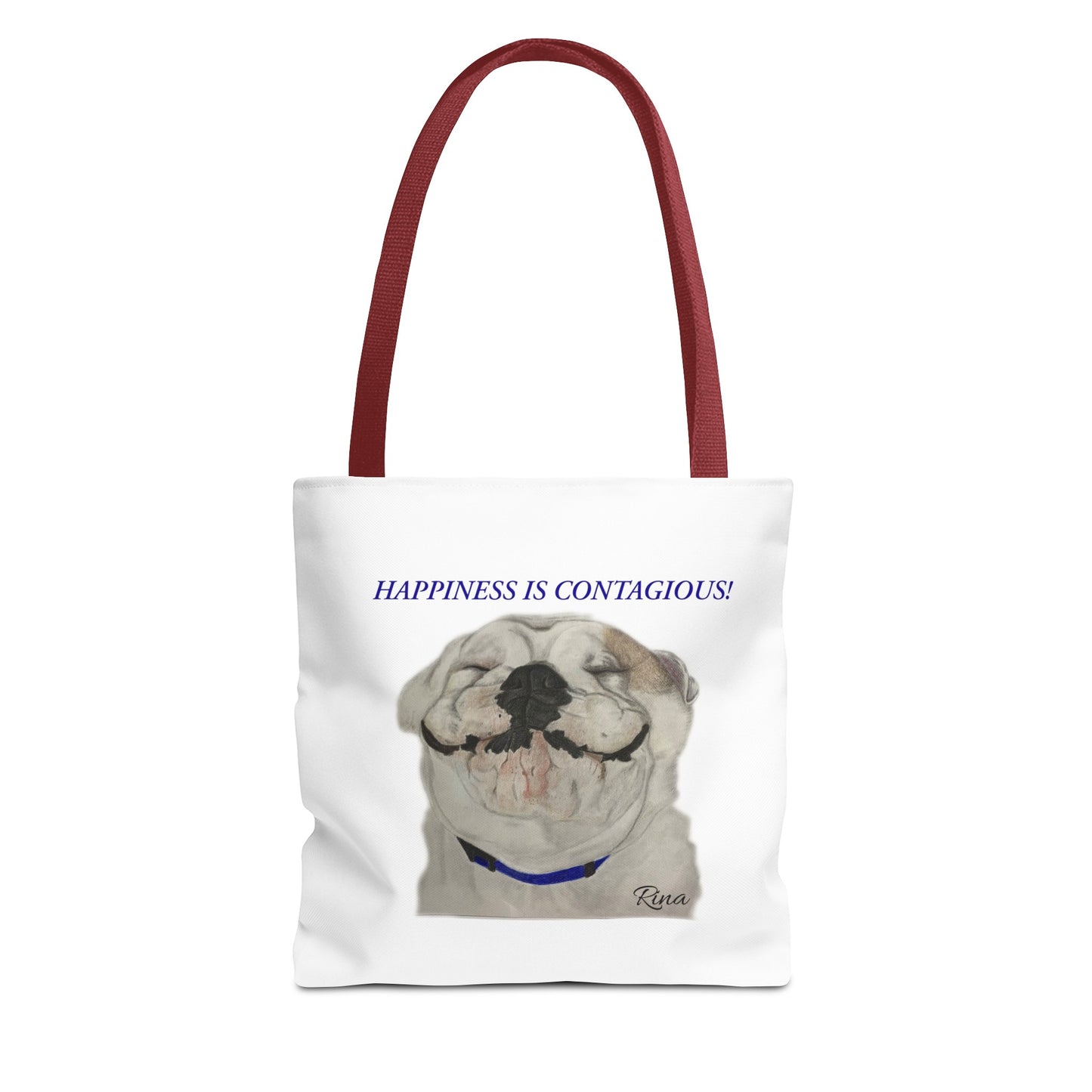 Happiness Is Contagious Happy BulldogTote Bag, Beach Bag, Pool Bag, Book Bag