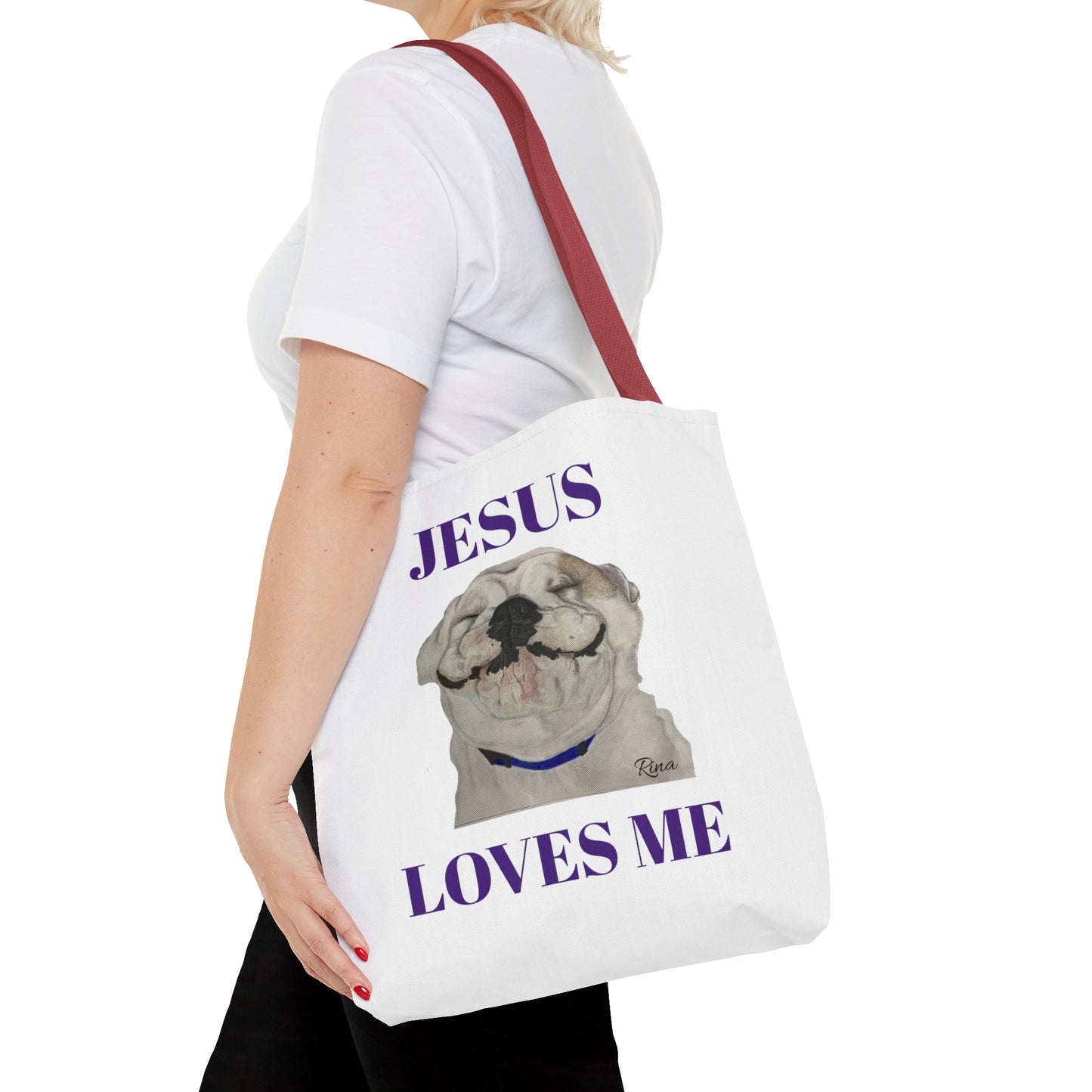 Jesus Loves Me Happy Bulldog Tote Bag, Beach Tote, Pool Tote, Book Bag