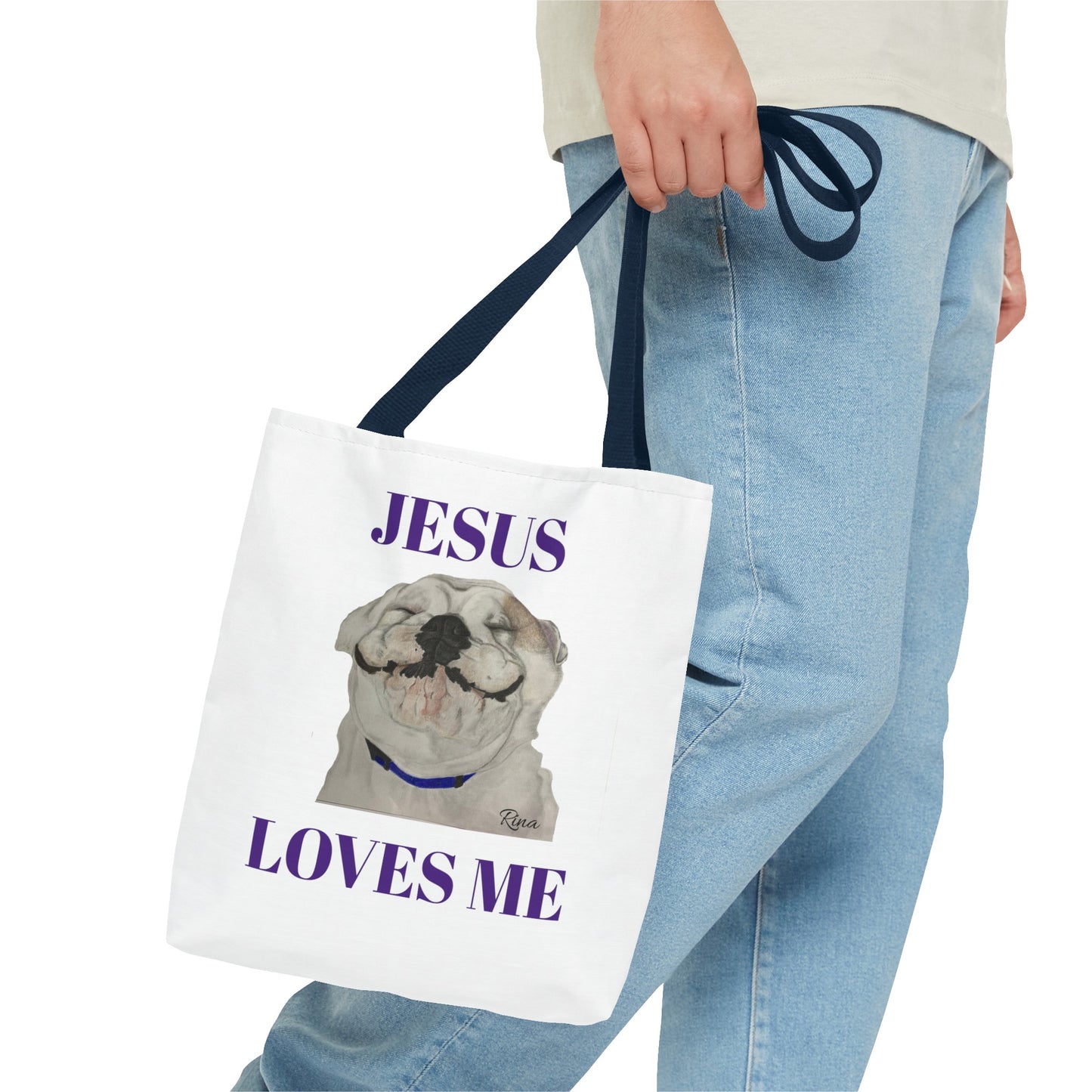 Jesus Loves Me Happy Bulldog Tote Bag, Beach Tote, Pool Tote, Book Bag