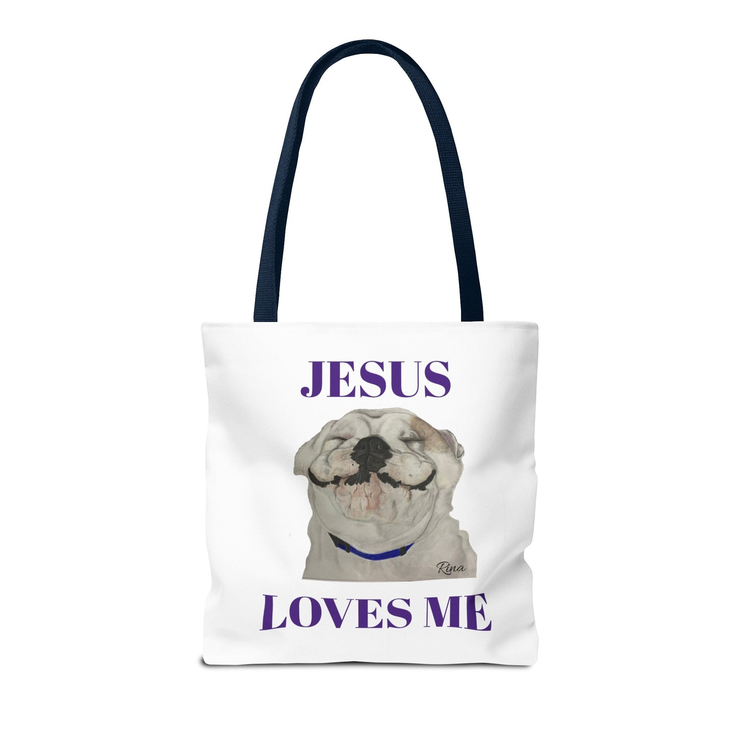 Jesus Loves Me Happy Bulldog Tote Bag, Beach Tote, Pool Tote, Book Bag