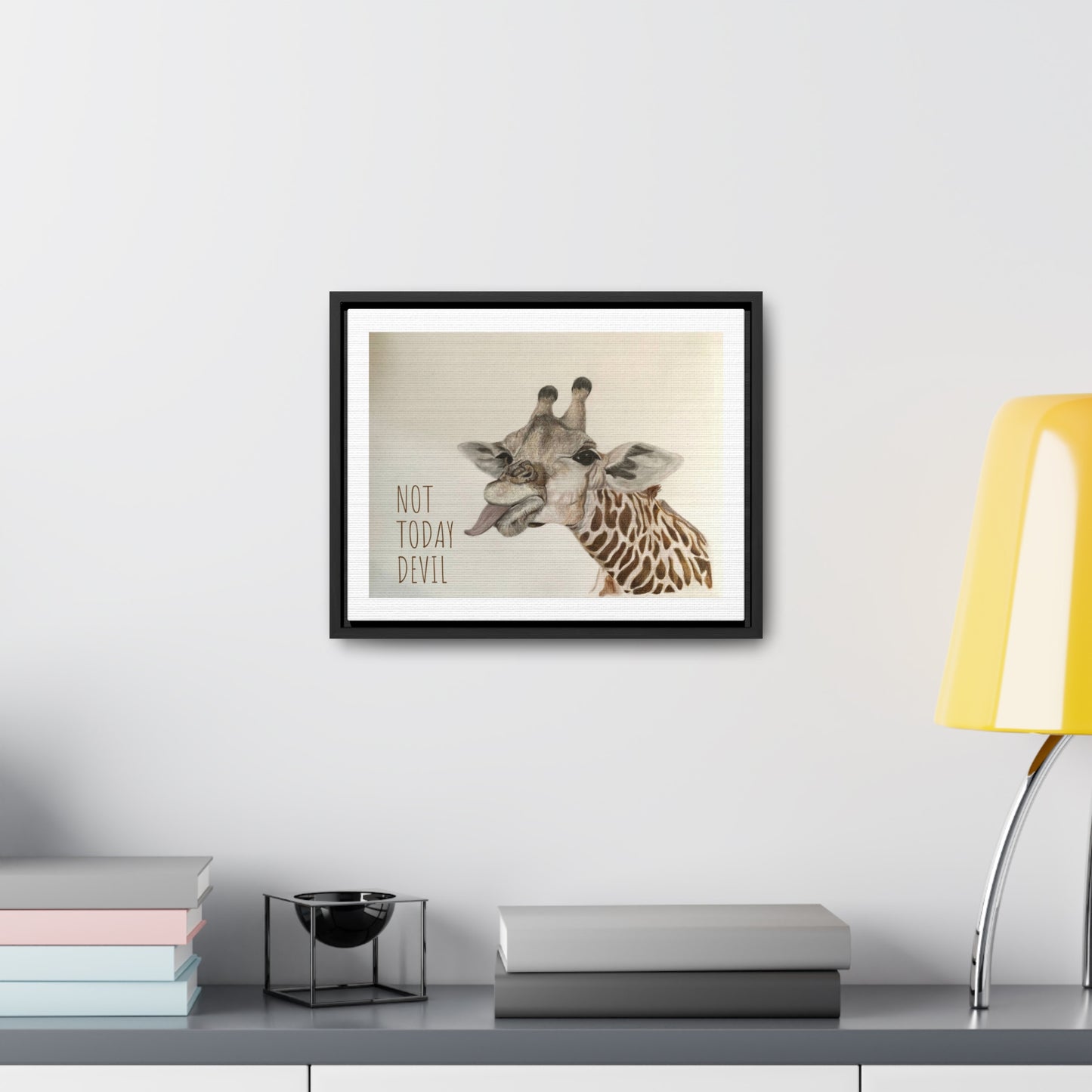 Not Today Devil Framed Canvas Print, Funny Giraffe