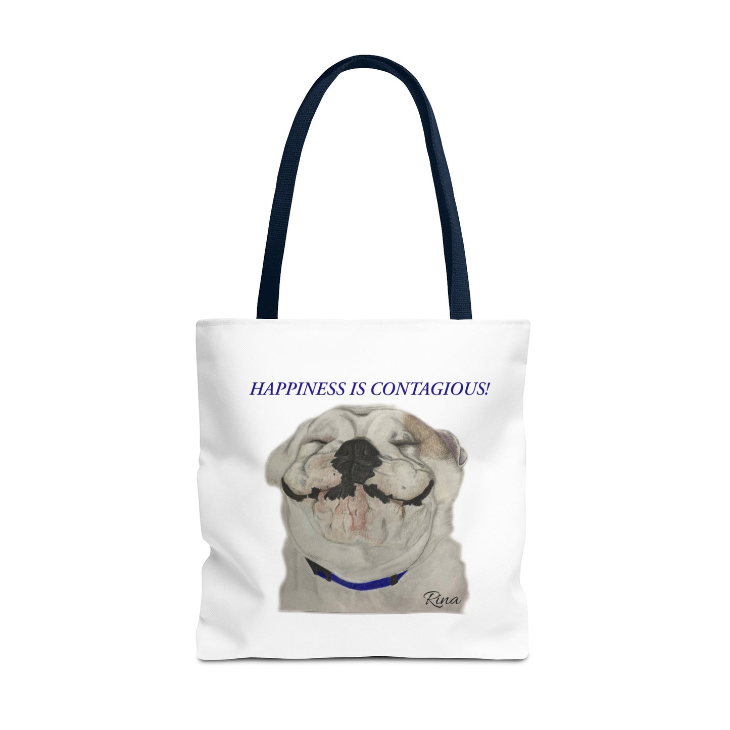 Happiness Is Contagious Happy BulldogTote Bag, Beach Bag, Pool Bag, Book Bag