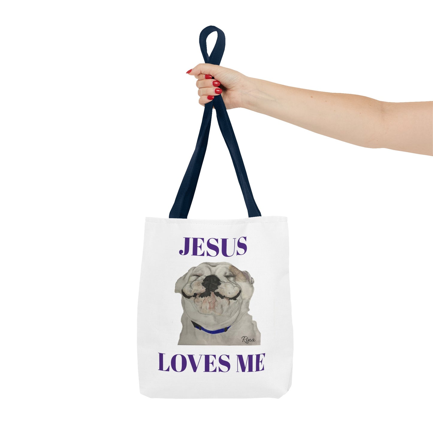 Jesus Loves Me Happy Bulldog Tote Bag, Beach Tote, Pool Tote, Book Bag