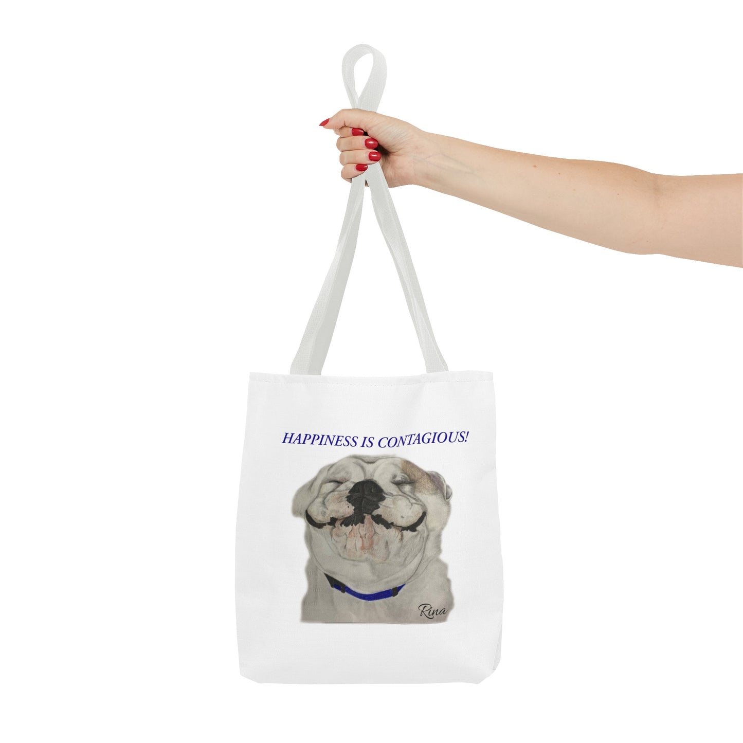 Happiness Is Contagious Happy BulldogTote Bag, Beach Bag, Pool Bag, Book Bag