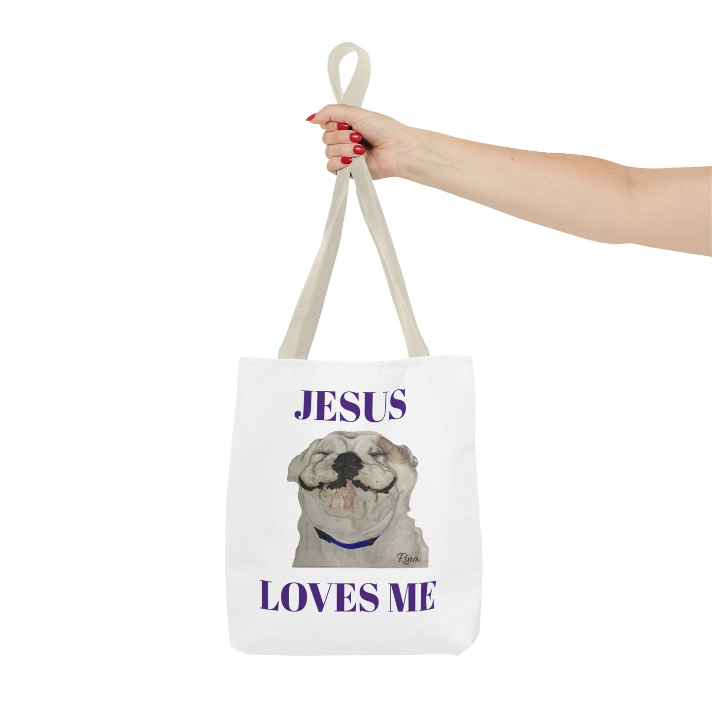 Jesus Loves Me Happy Bulldog Tote Bag, Beach Tote, Pool Tote, Book Bag
