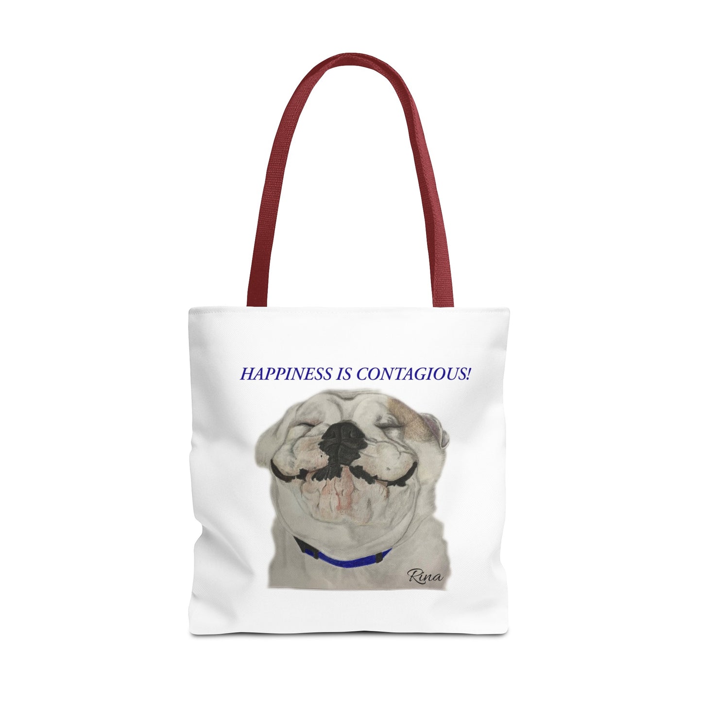 Happiness Is Contagious Happy BulldogTote Bag, Beach Bag, Pool Bag, Book Bag