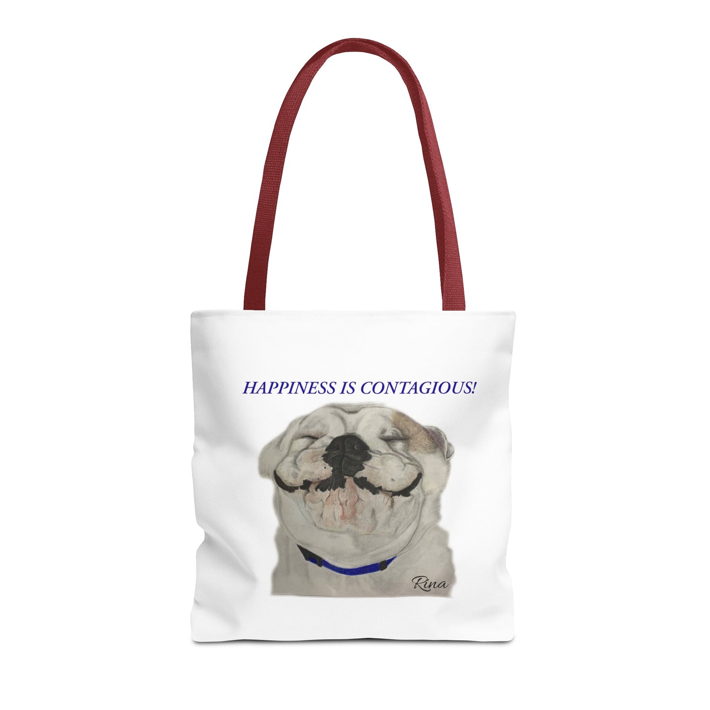 Happiness Is Contagious Happy BulldogTote Bag, Beach Bag, Pool Bag, Book Bag