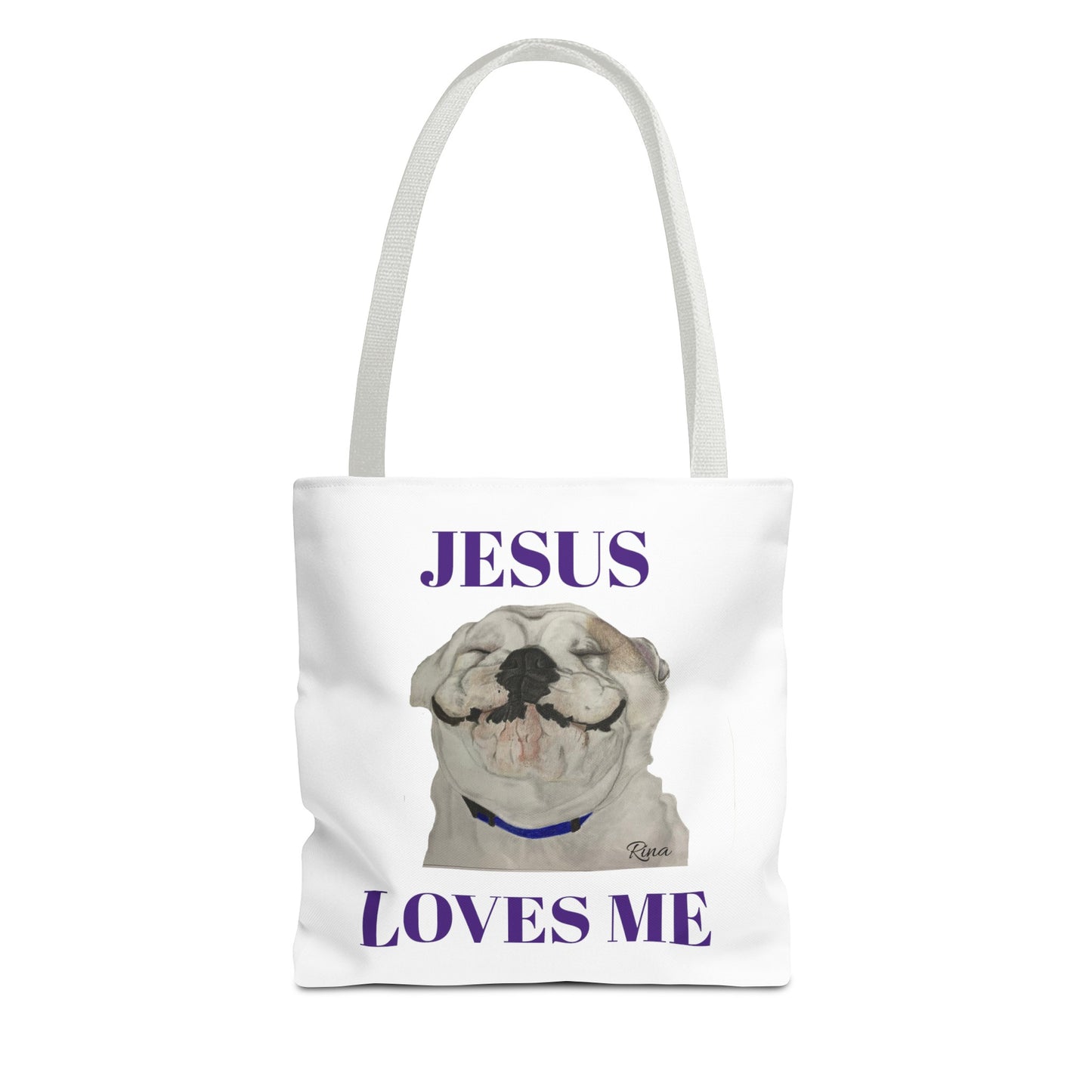Jesus Loves Me Happy Bulldog Tote Bag, Beach Tote, Pool Tote, Book Bag