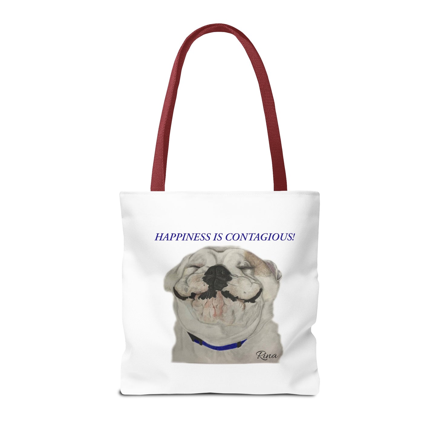 Happiness Is Contagious Happy BulldogTote Bag, Beach Bag, Pool Bag, Book Bag